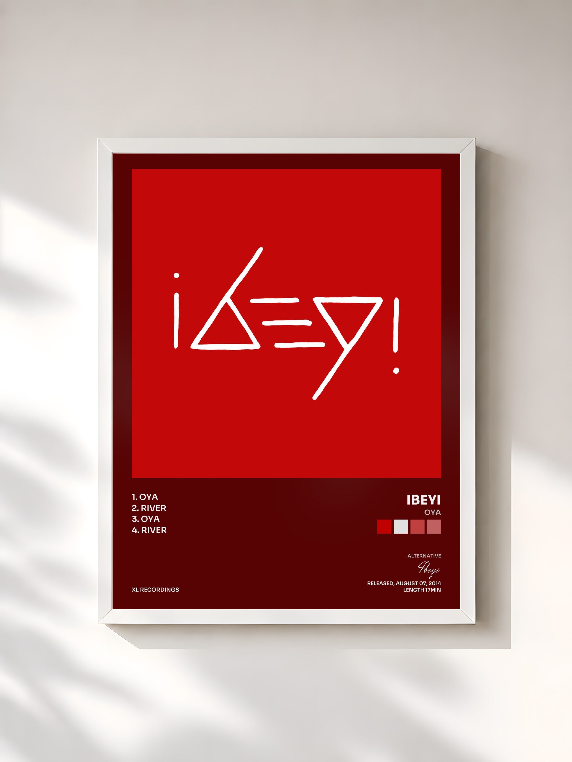 #blanc Tableau de l'album Oya de Ibeyi, cadre blanc, imprimé et encadré en France