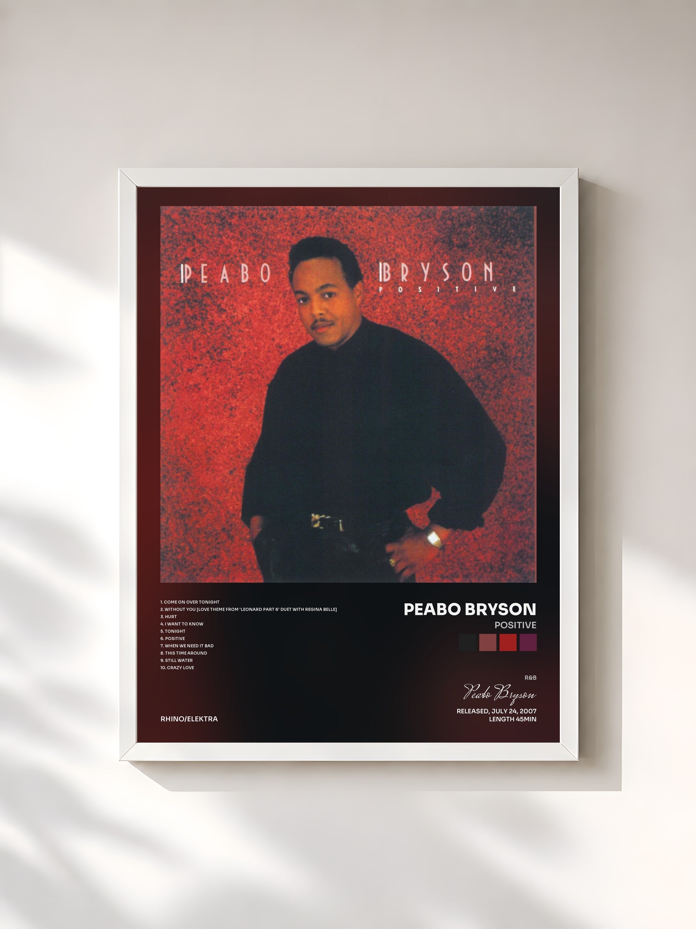 #blanc Tableau de l'album Positive de Peabo Bryson, cadre blanc, imprimé et encadré en France