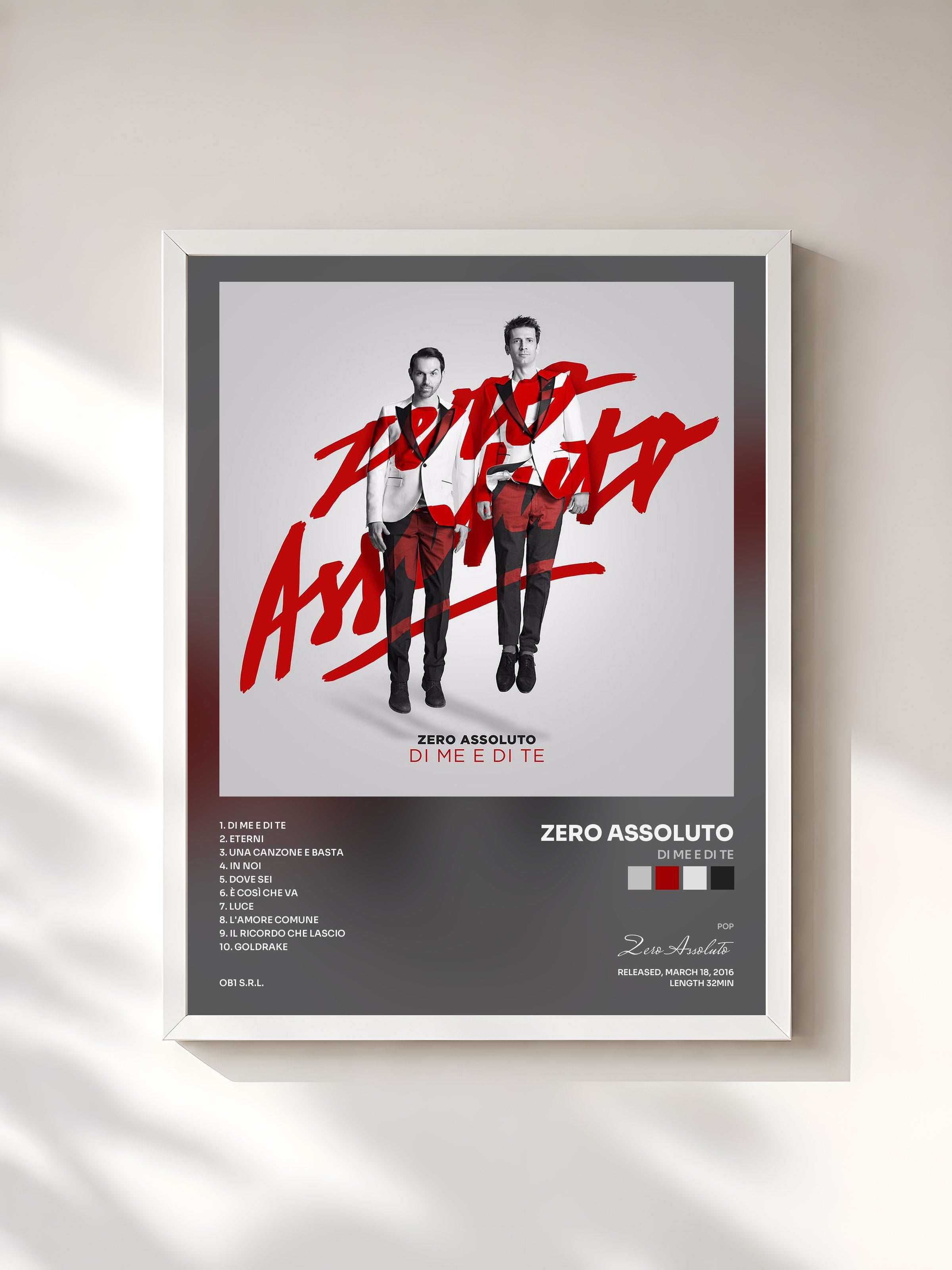 #blanc Tableau de l'album Di me e di te de Zero Assoluto, cadre blanc, imprimé et encadré en France