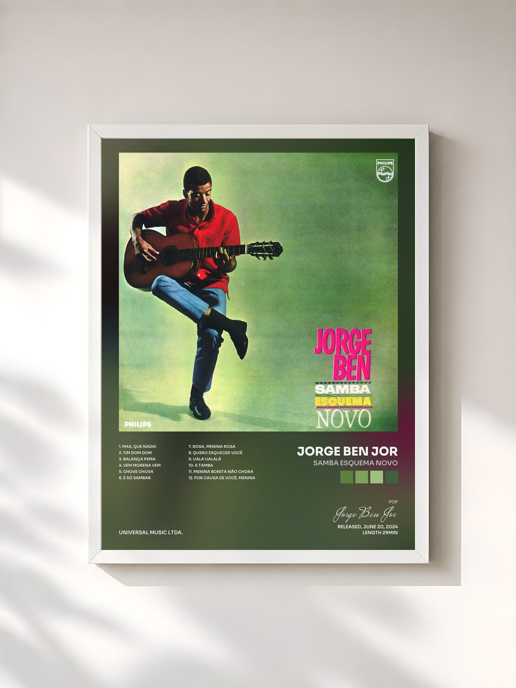#blanc Tableau de l'album Samba Esquema Novo de Jorge Ben Jor, cadre blanc, imprimé et encadré en France