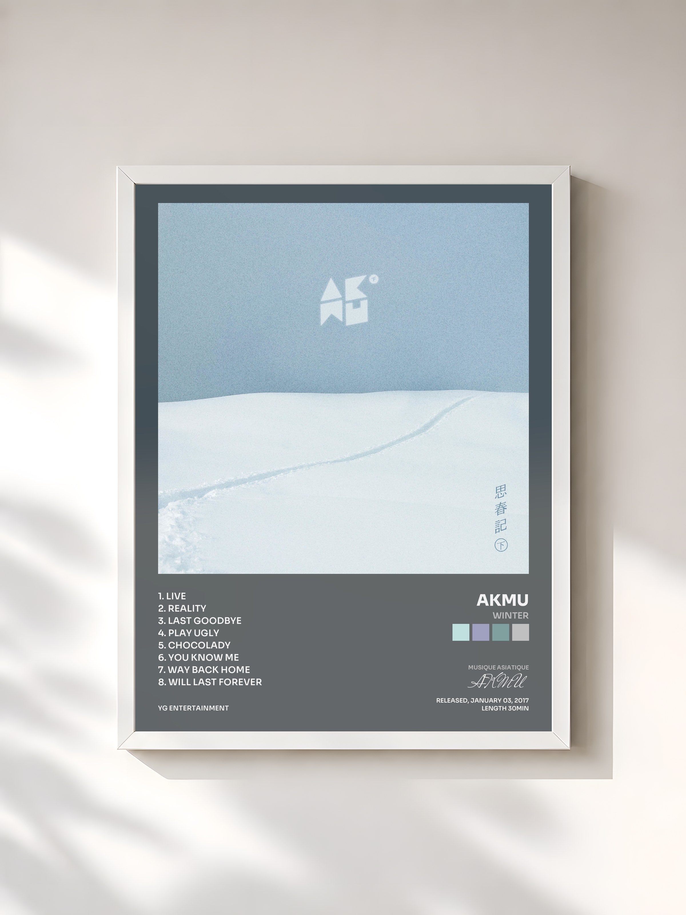 #blanc Tableau de l'album WINTER de AKMU, cadre blanc, imprimé et encadré en France