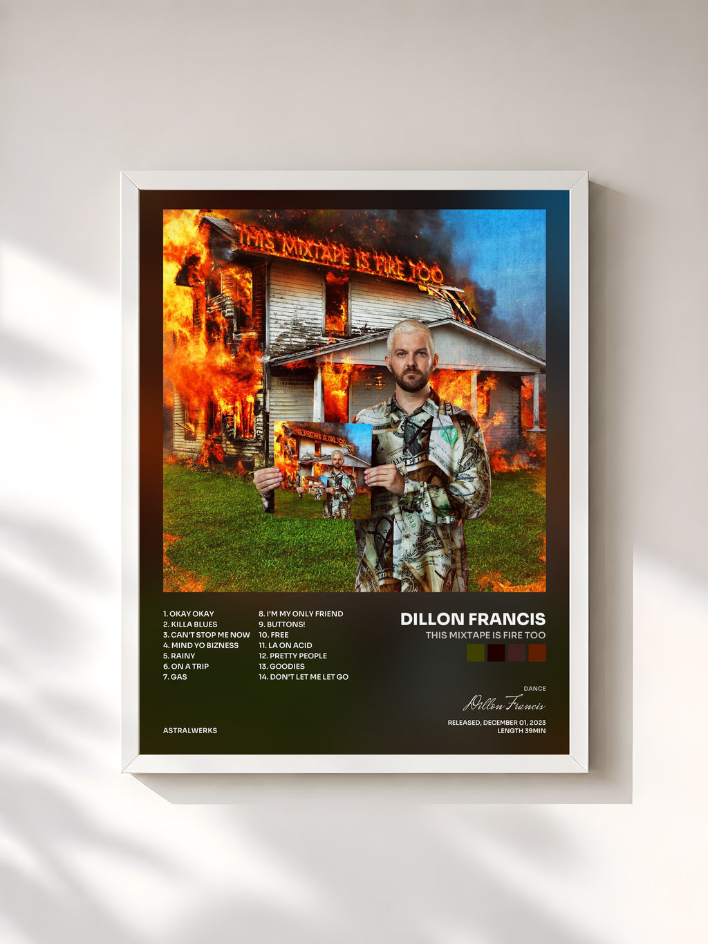 #blanc Tableau de l'album This Mixtape is Fire TOO de Dillon Francis, cadre blanc, imprimé et encadré en France