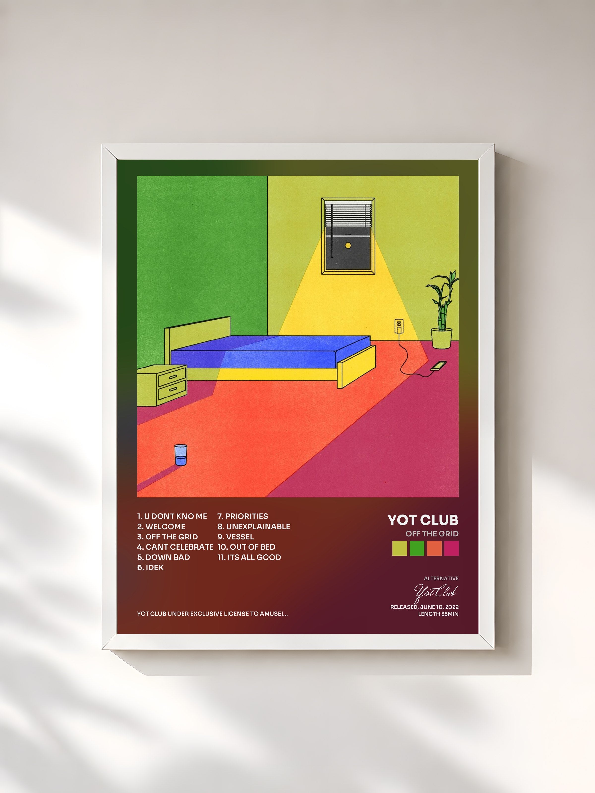 #blanc Tableau de l'album off the grid de Yot Club, cadre blanc, imprimé et encadré en France