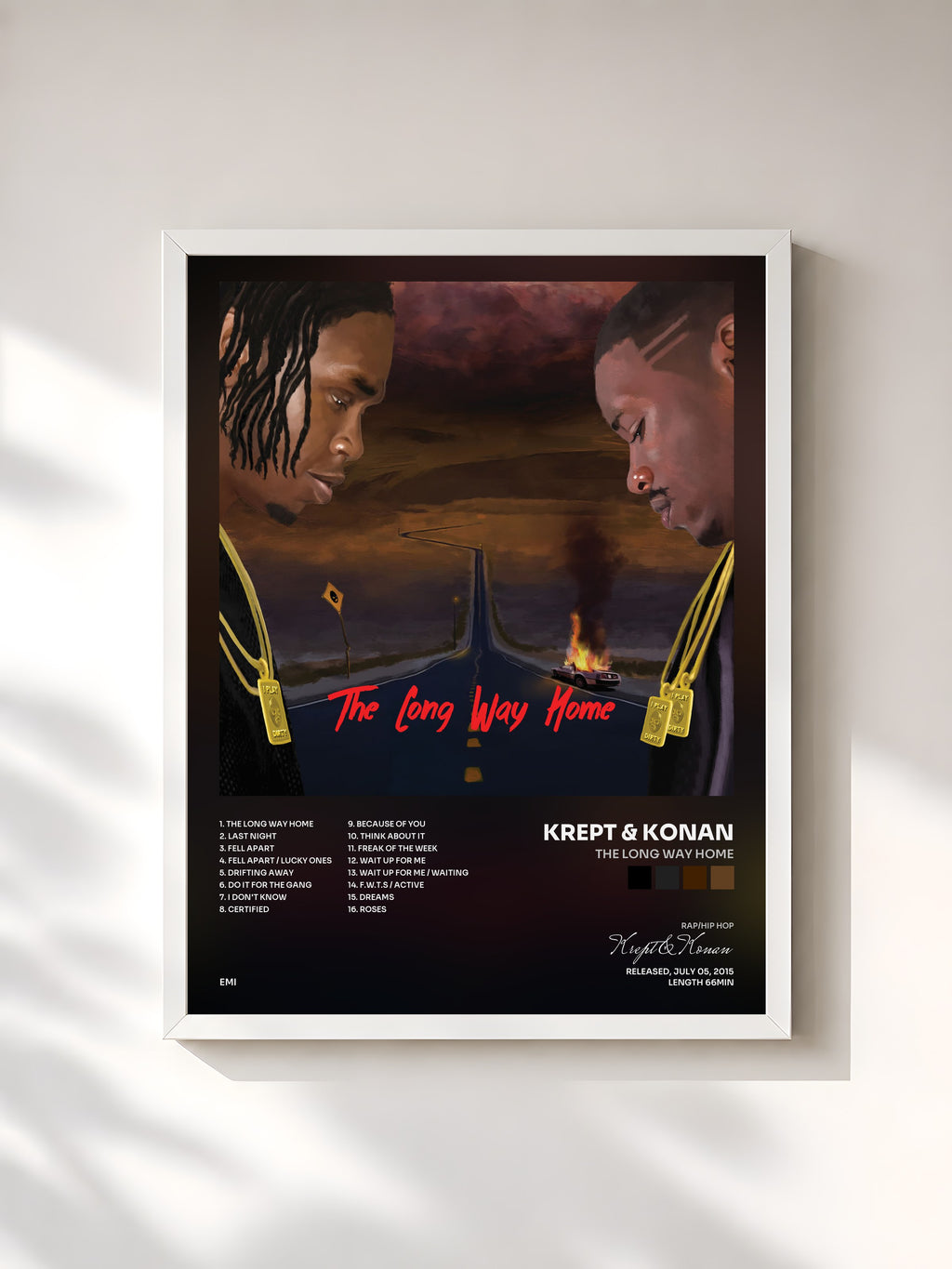 #blanc The Long Way Home by Krept & Konan as a framed art print, white frame, printed and framed in France