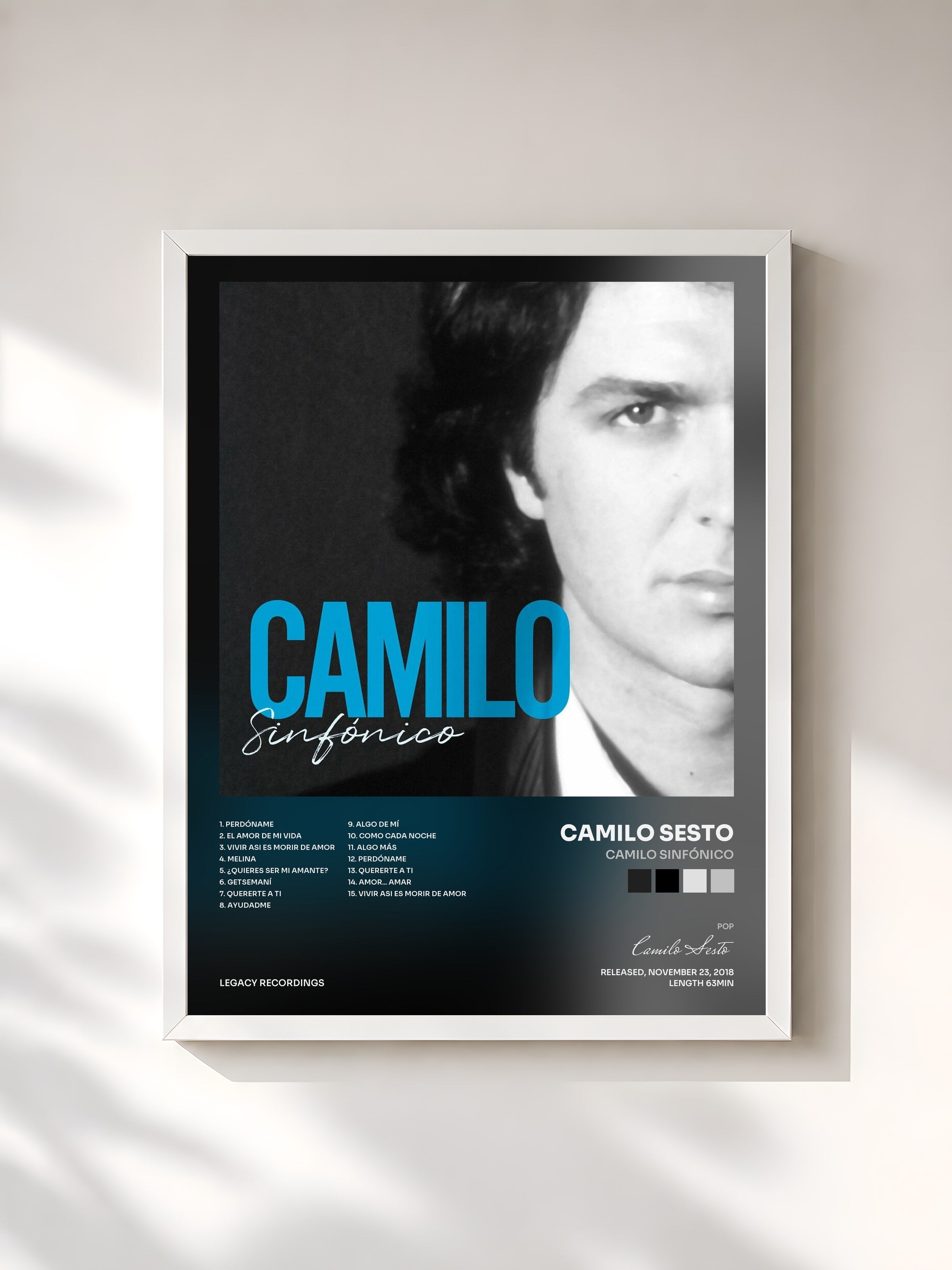 #blanc Tableau de l'album Camilo Sinfónico de Camilo Sesto, cadre blanc, imprimé et encadré en France