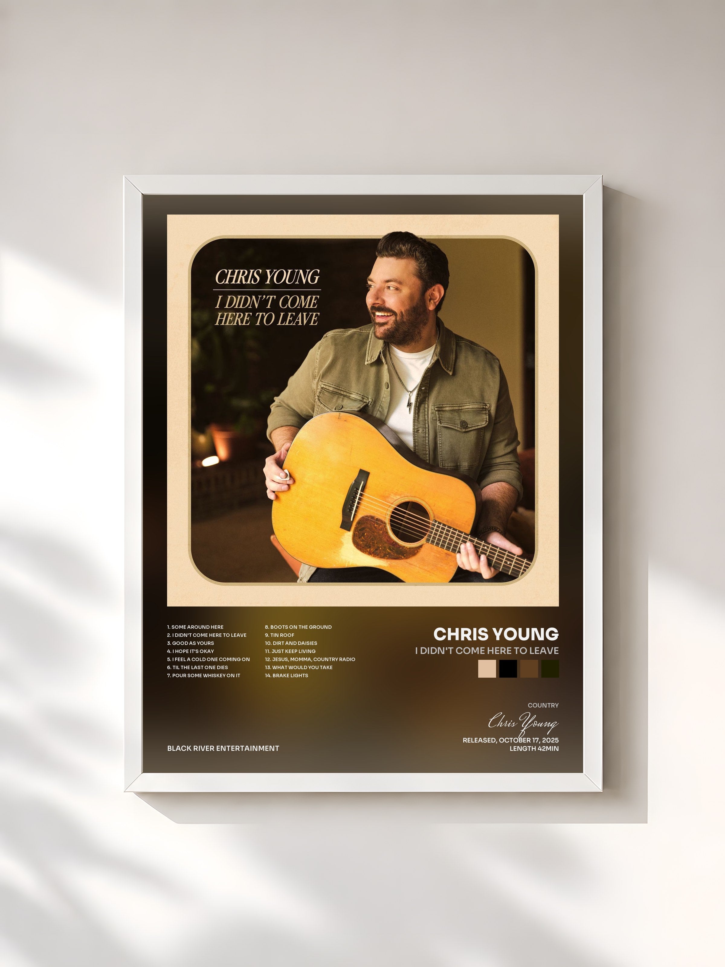 #blanc Tableau de l'album I Didn't Come Here To Leave de Chris Young, cadre blanc, imprimé et encadré en France