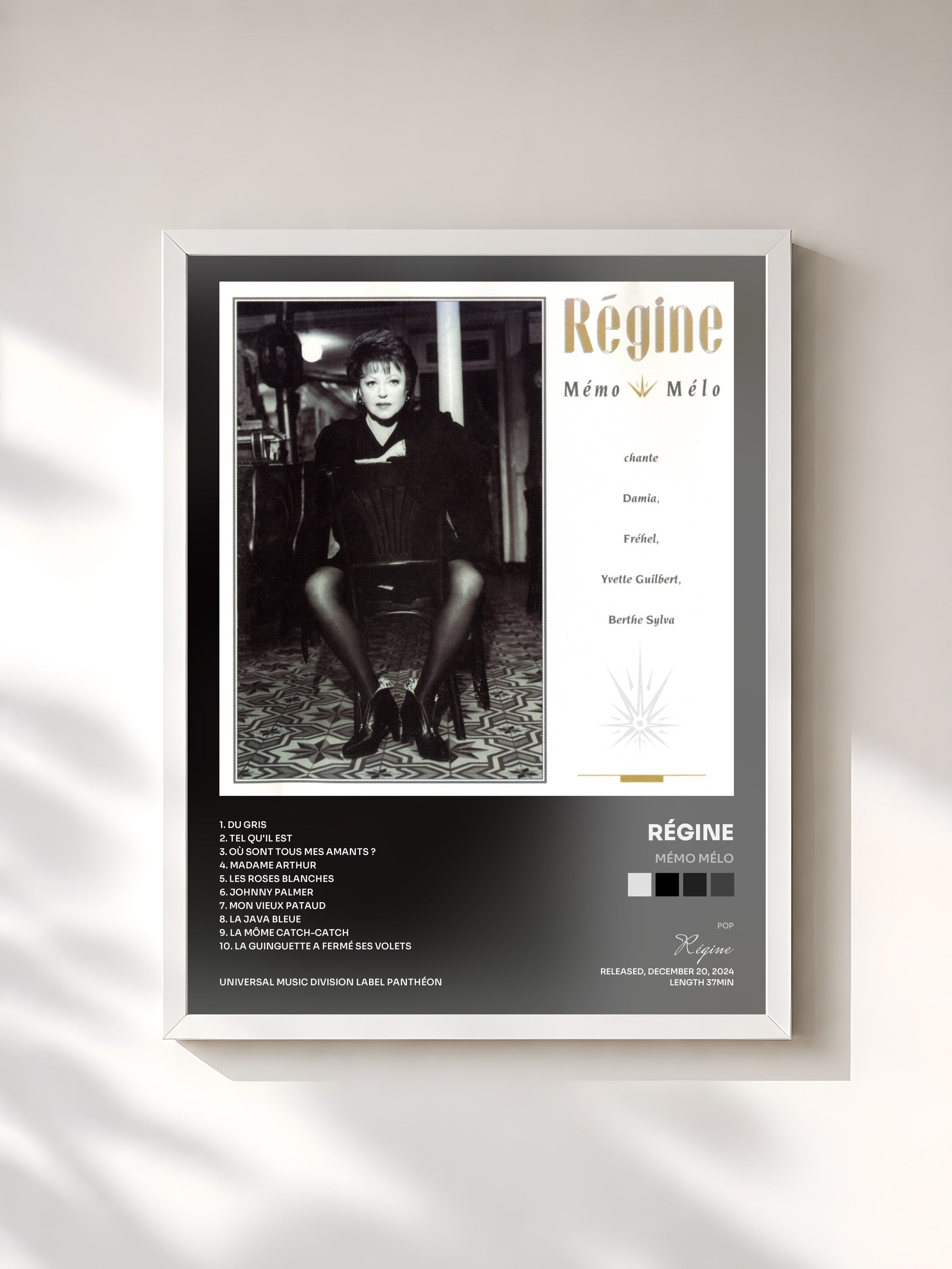 #blanc Tableau de l'album Mémo Mélo de Régine, cadre blanc, imprimé et encadré en France