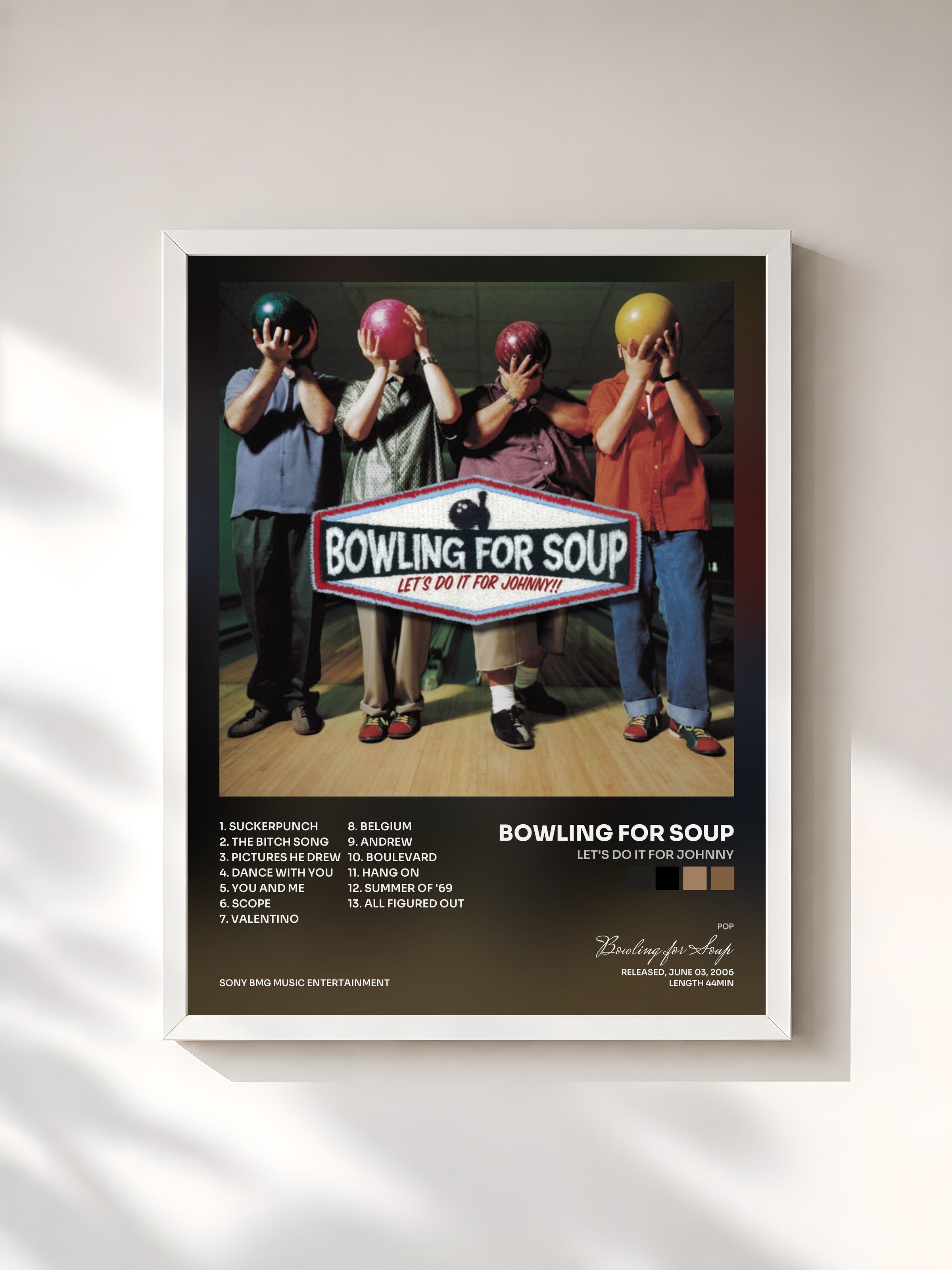 #blanc Tableau de l'album Let's Do It For Johnny de Bowling for Soup, cadre blanc, imprimé et encadré en France