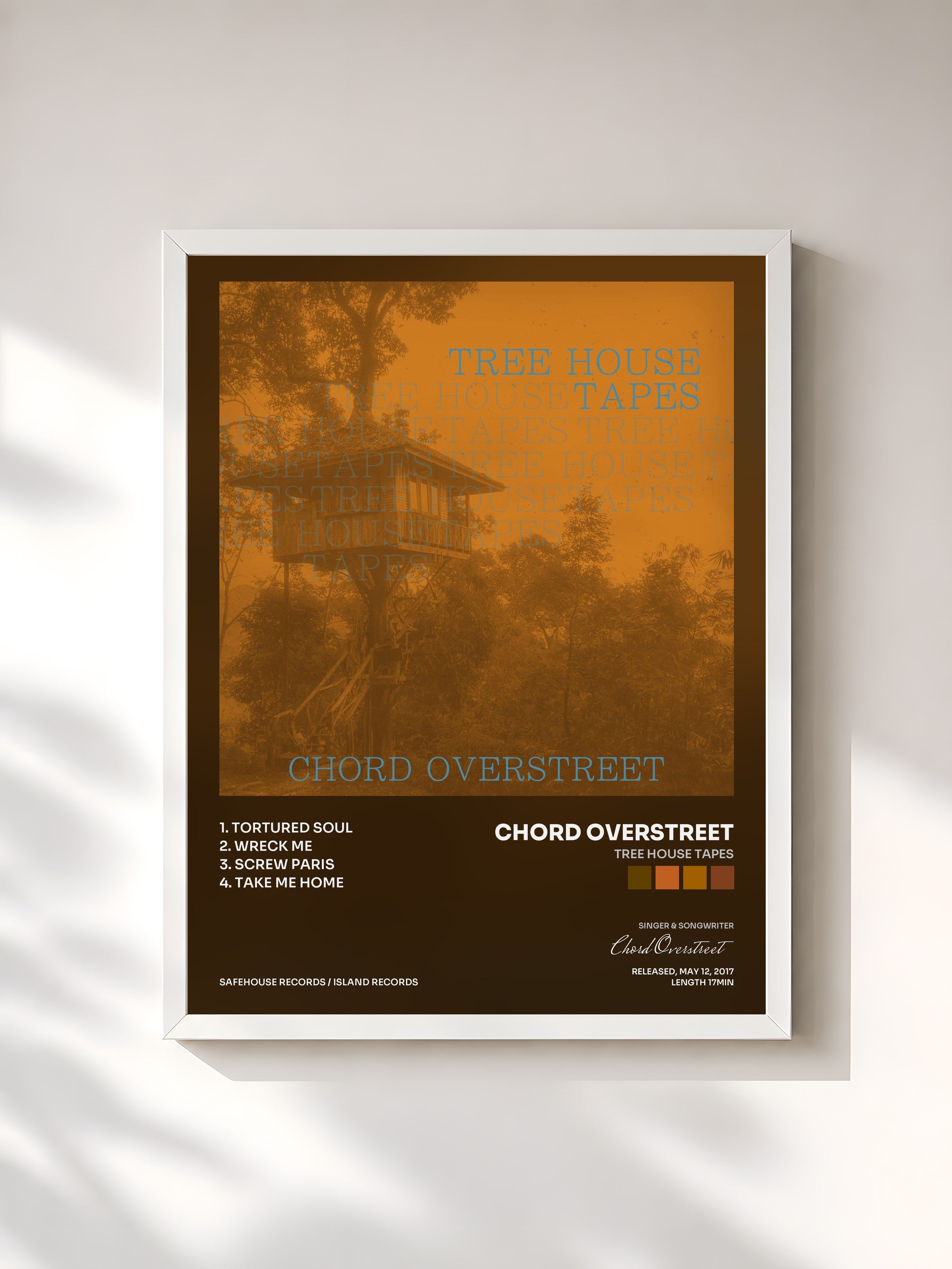 #blanc Tableau de l'album Tree House Tapes de Chord Overstreet, cadre blanc, imprimé et encadré en France