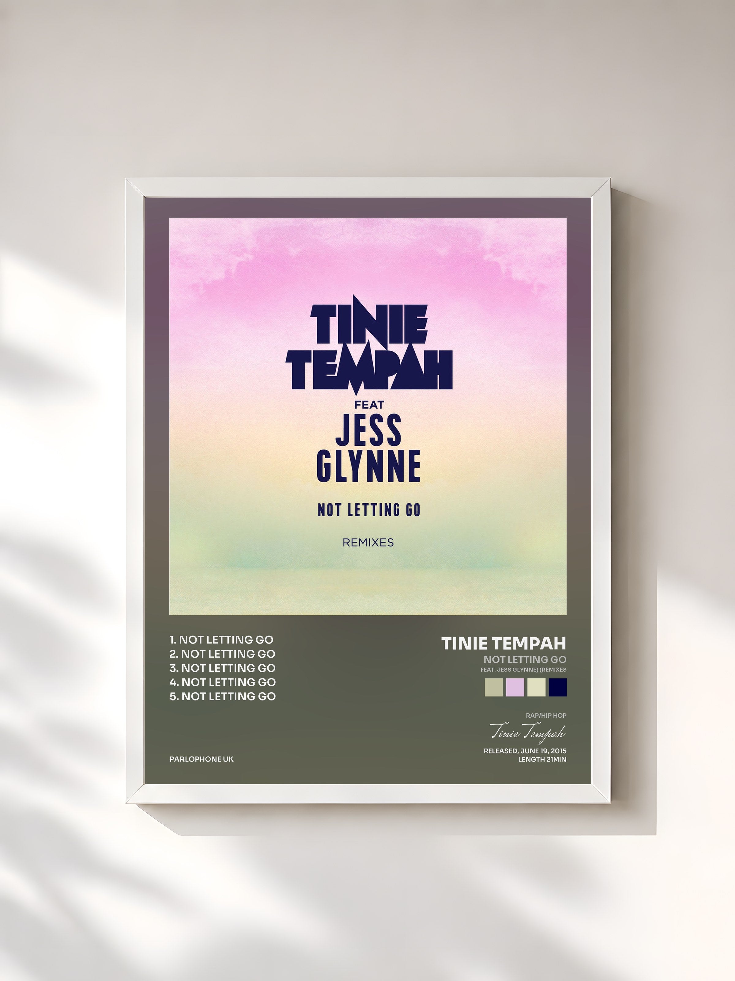 #blanc Tableau de l'album Not Letting Go (feat. Jess Glynne) (Remixes) de Tinie Tempah, cadre blanc, imprimé et encadré en France
