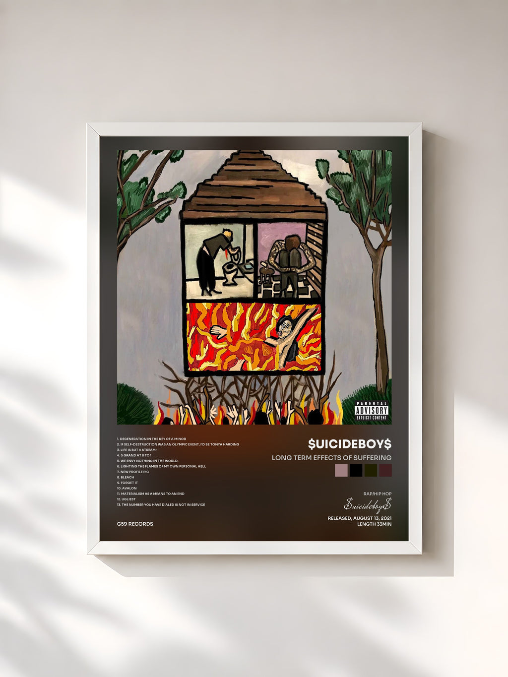 #blanc Long Term Effects of SUFFERING by $uicideboy$ as a framed art print, white frame, printed and framed in France