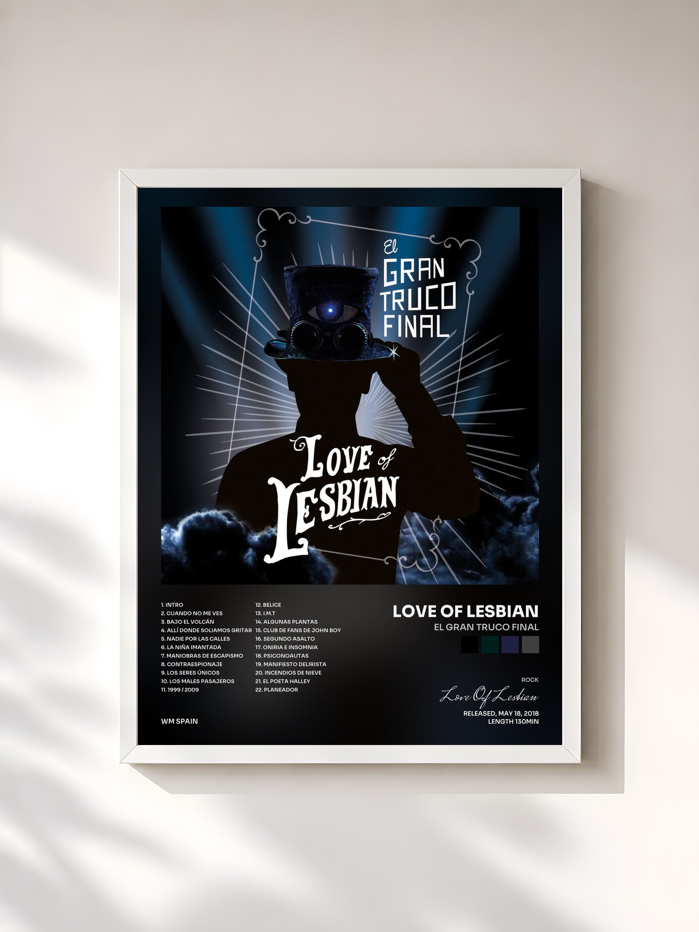 #blanc Tableau de l'album El gran truco final de Love Of Lesbian, cadre blanc, imprimé et encadré en France