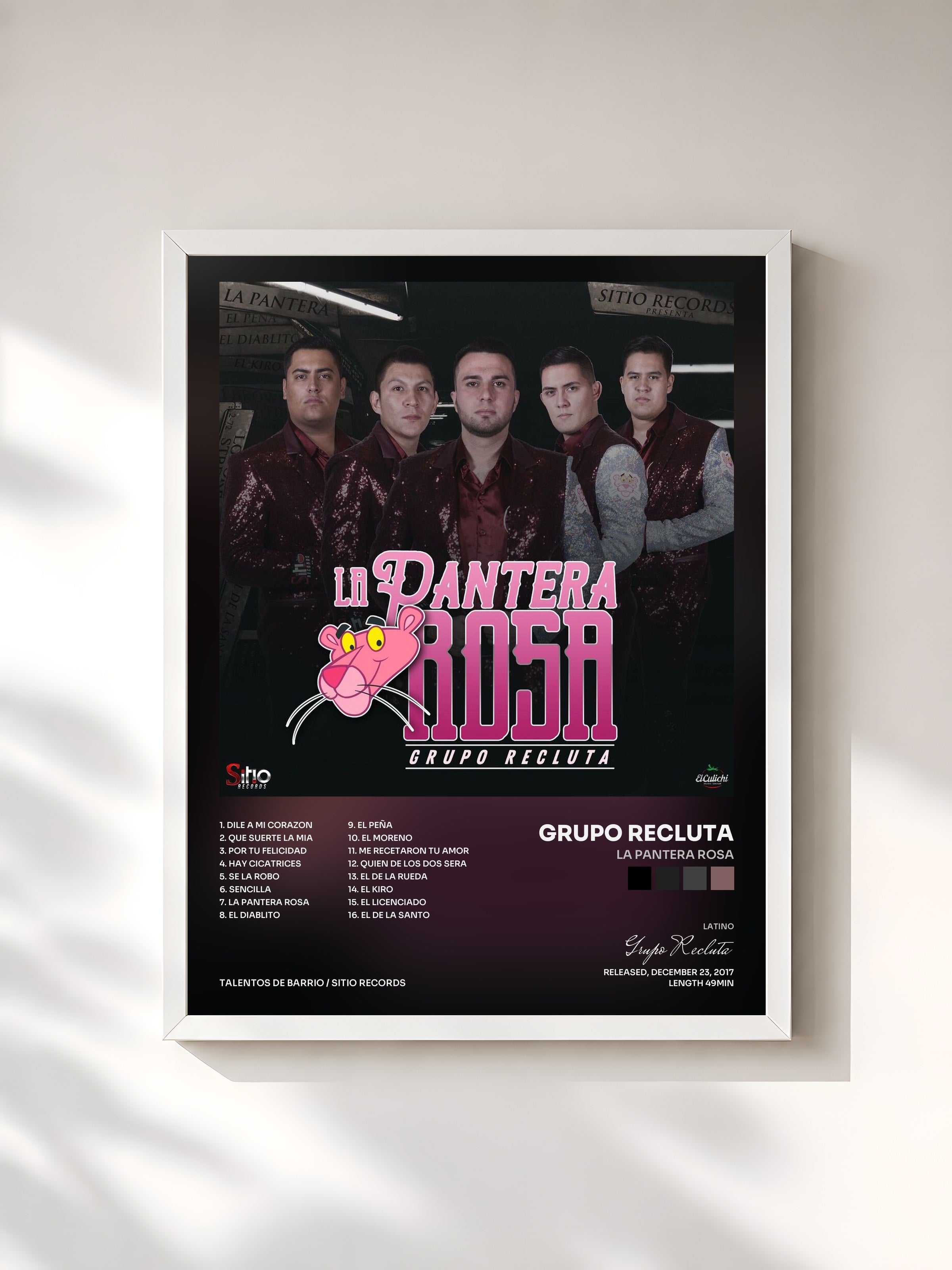 #blanc Tableau de l'album La Pantera Rosa de Grupo Recluta, cadre blanc, imprimé et encadré en France