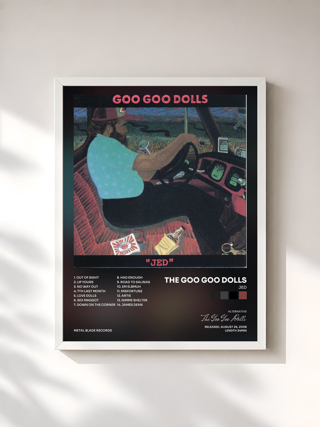 #blanc Jed von The Goo Goo Dolls als gerahmter Kunstdruck, weißer Rahmen, gedruckt und gerahmt in Frankreich
