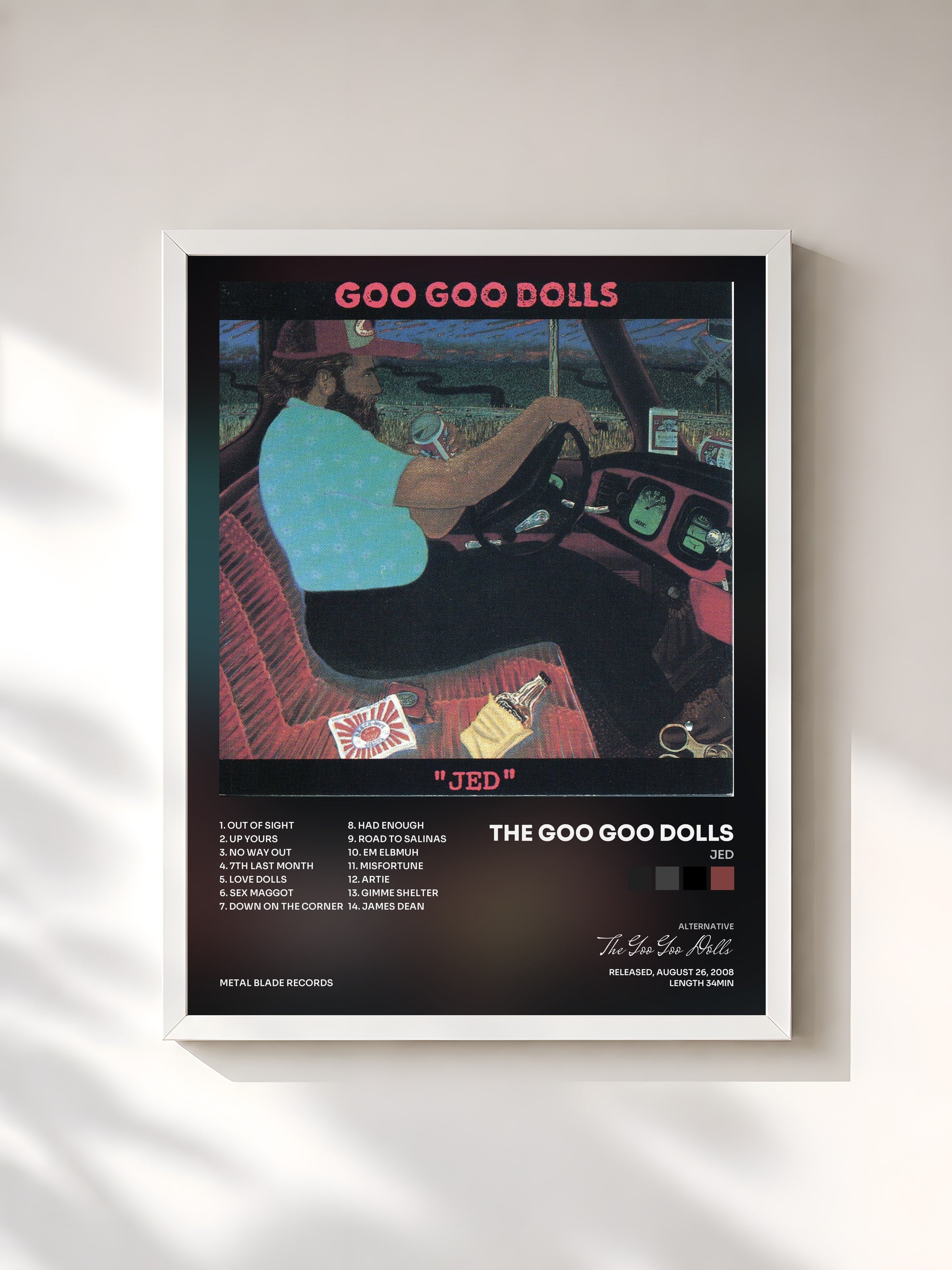 #blanc Tableau de l'album Jed de The Goo Goo Dolls, cadre blanc, imprimé et encadré en France