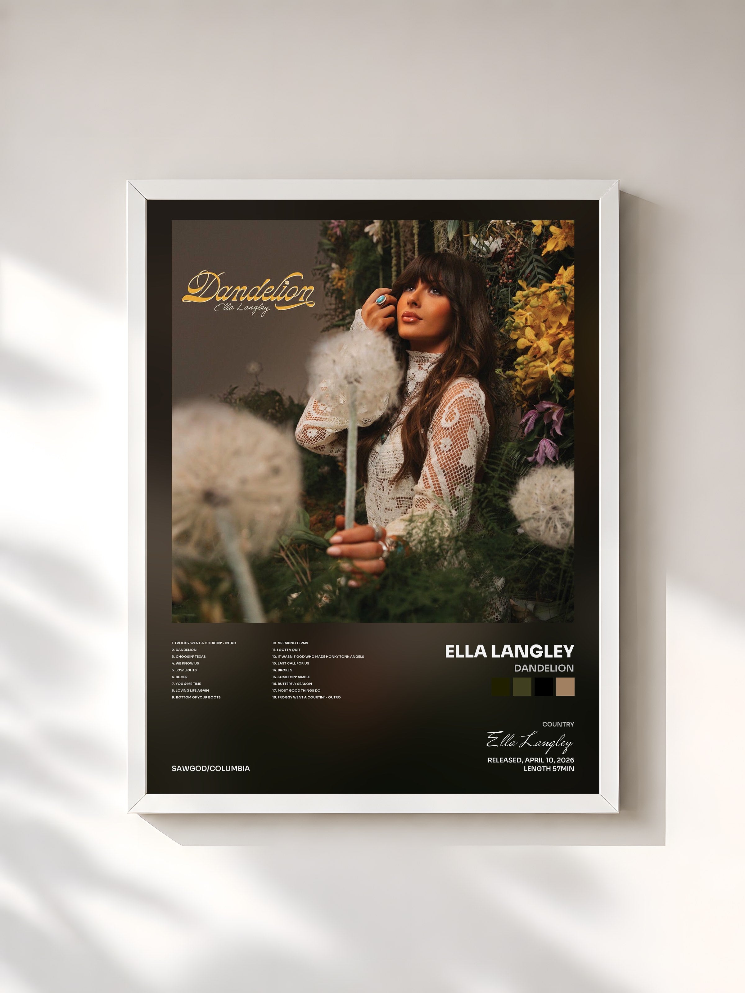 #blanc Tableau de l'album Dandelion de Ella Langley, cadre blanc, imprimé et encadré en France
