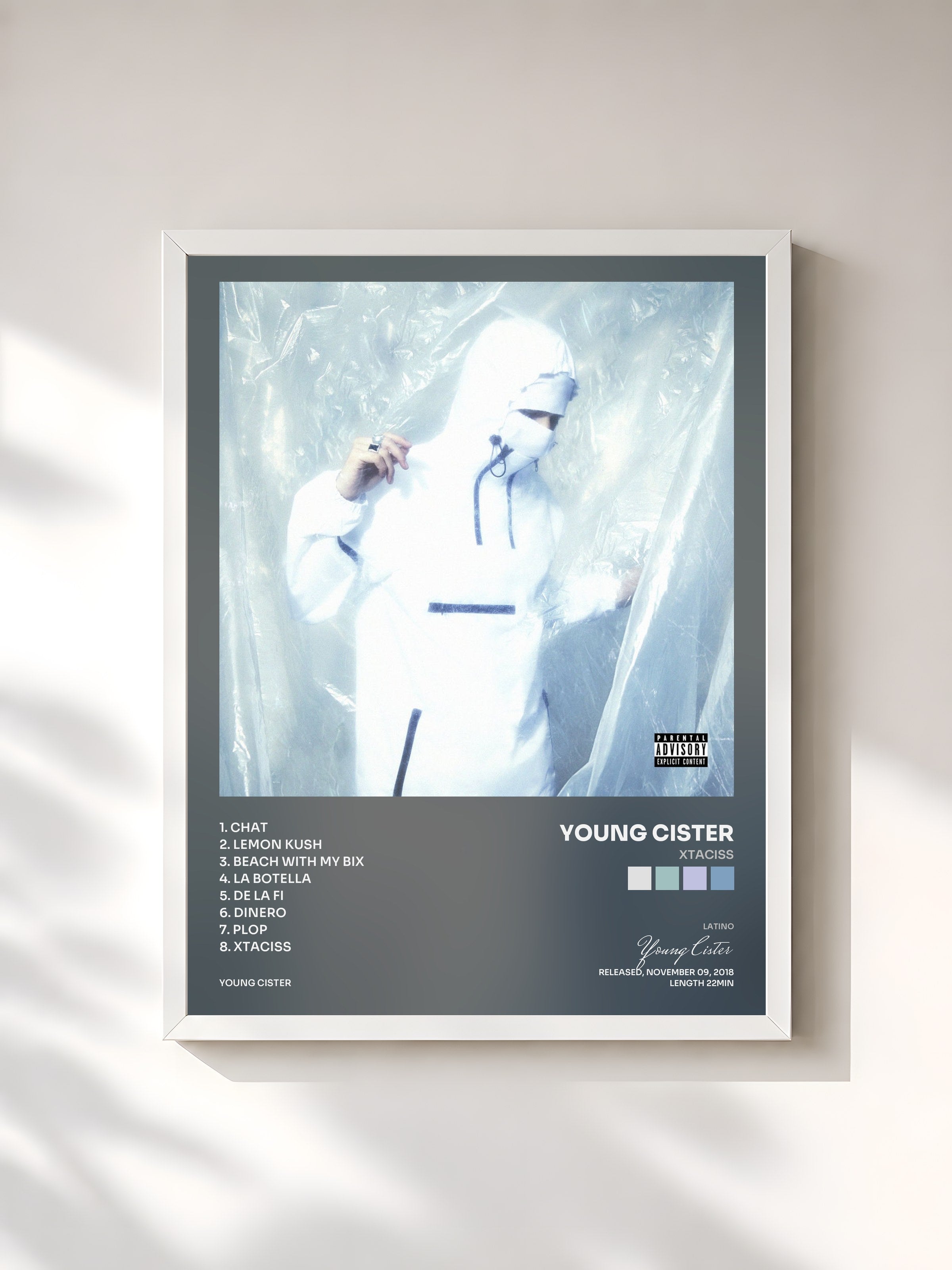 #blanc Tableau de l'album Xtaciss de Young Cister, cadre blanc, imprimé et encadré en France