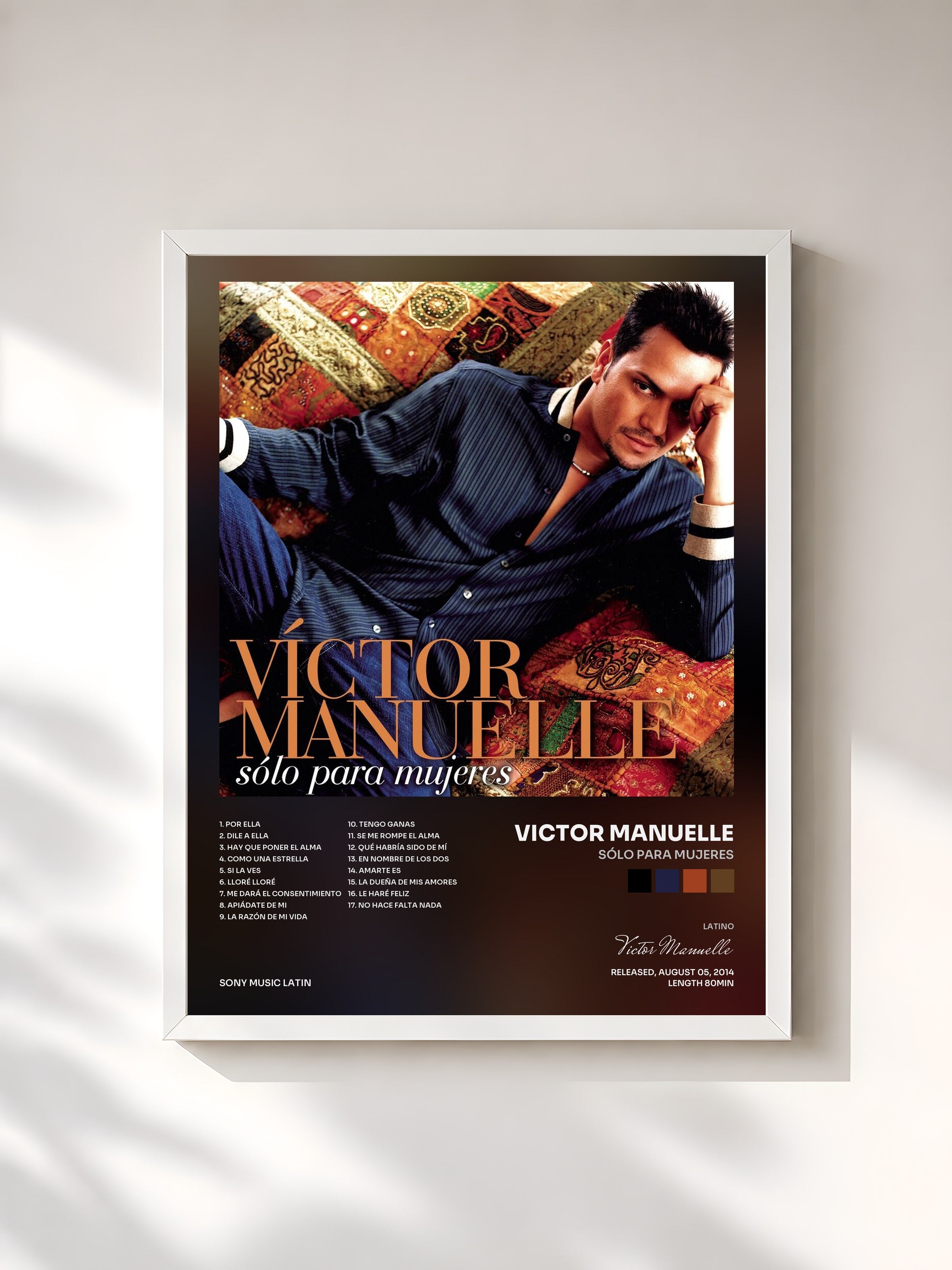 #blanc Tableau de l'album Sólo para Mujeres de Victor Manuelle, cadre blanc, imprimé et encadré en France