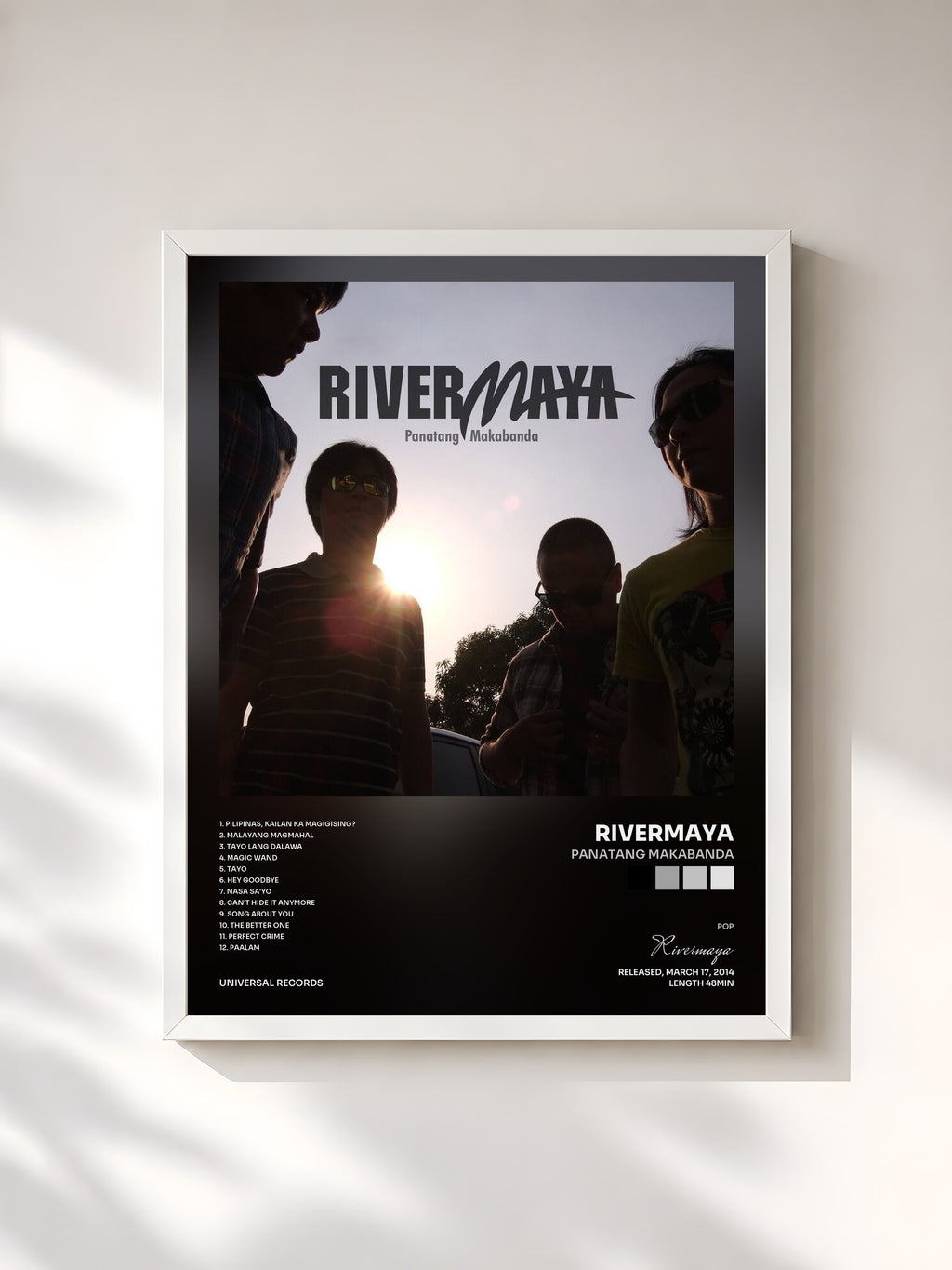 #blanc Tableau de l'album Panatang Makabanda de Rivermaya, cadre blanc, imprimé et encadré en France