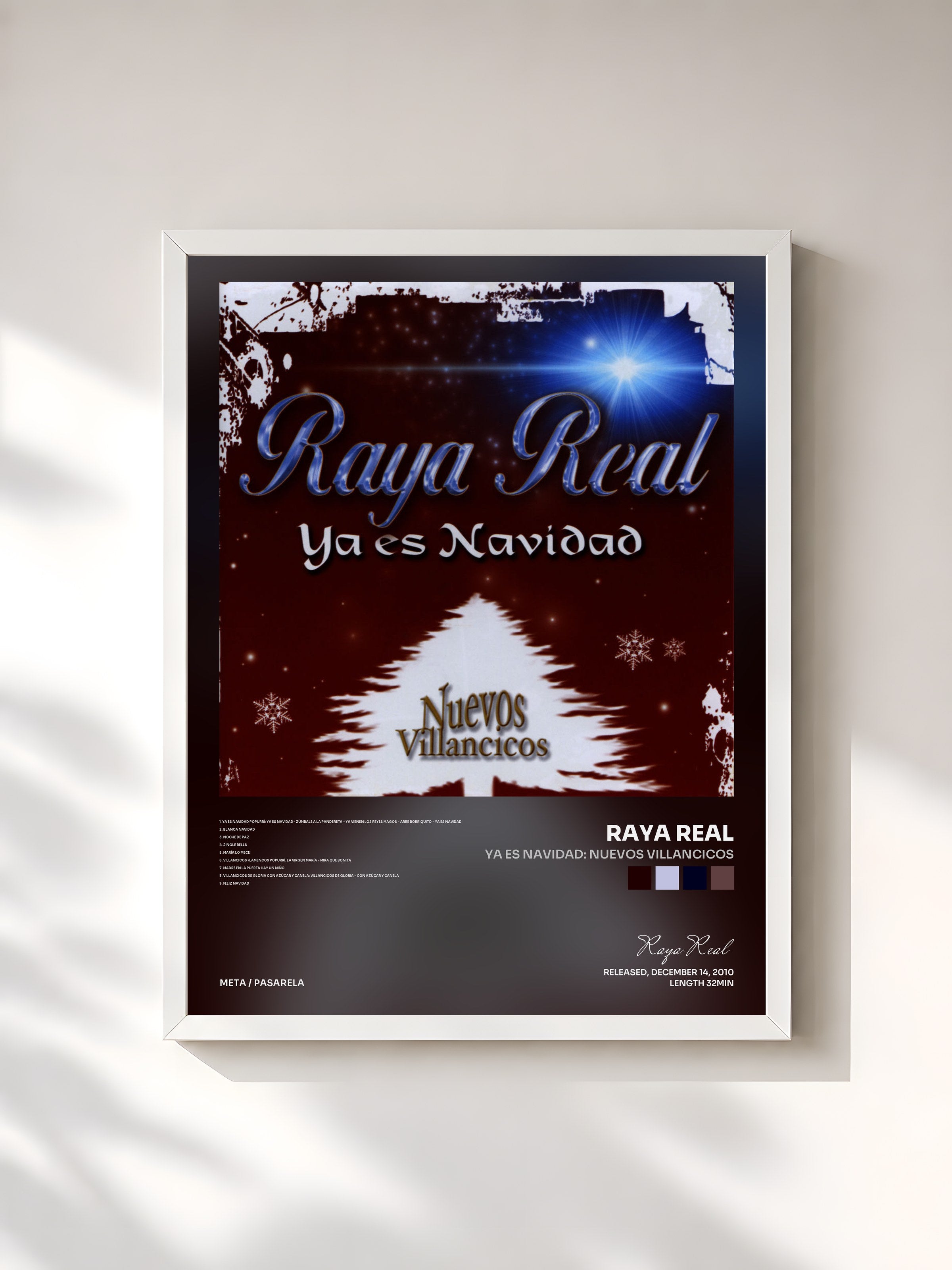 #blanc Tableau de l'album Ya es Navidad: Nuevos Villancicos de Raya Real, cadre blanc, imprimé et encadré en France