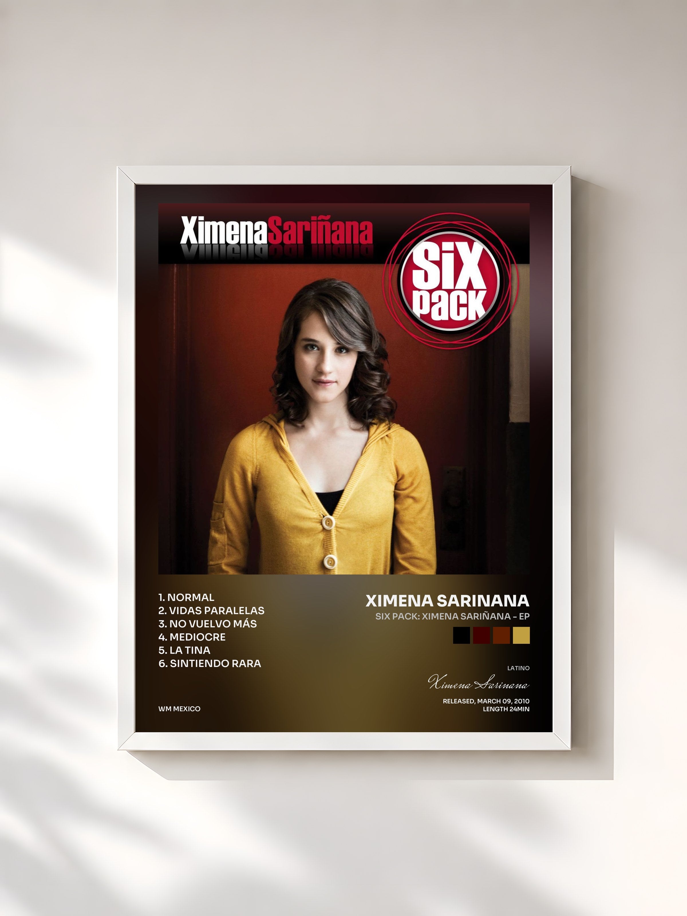 #blanc Tableau de l'album Six Pack: Ximena Sariñana - EP de Ximena Sarinana, cadre blanc, imprimé et encadré en France