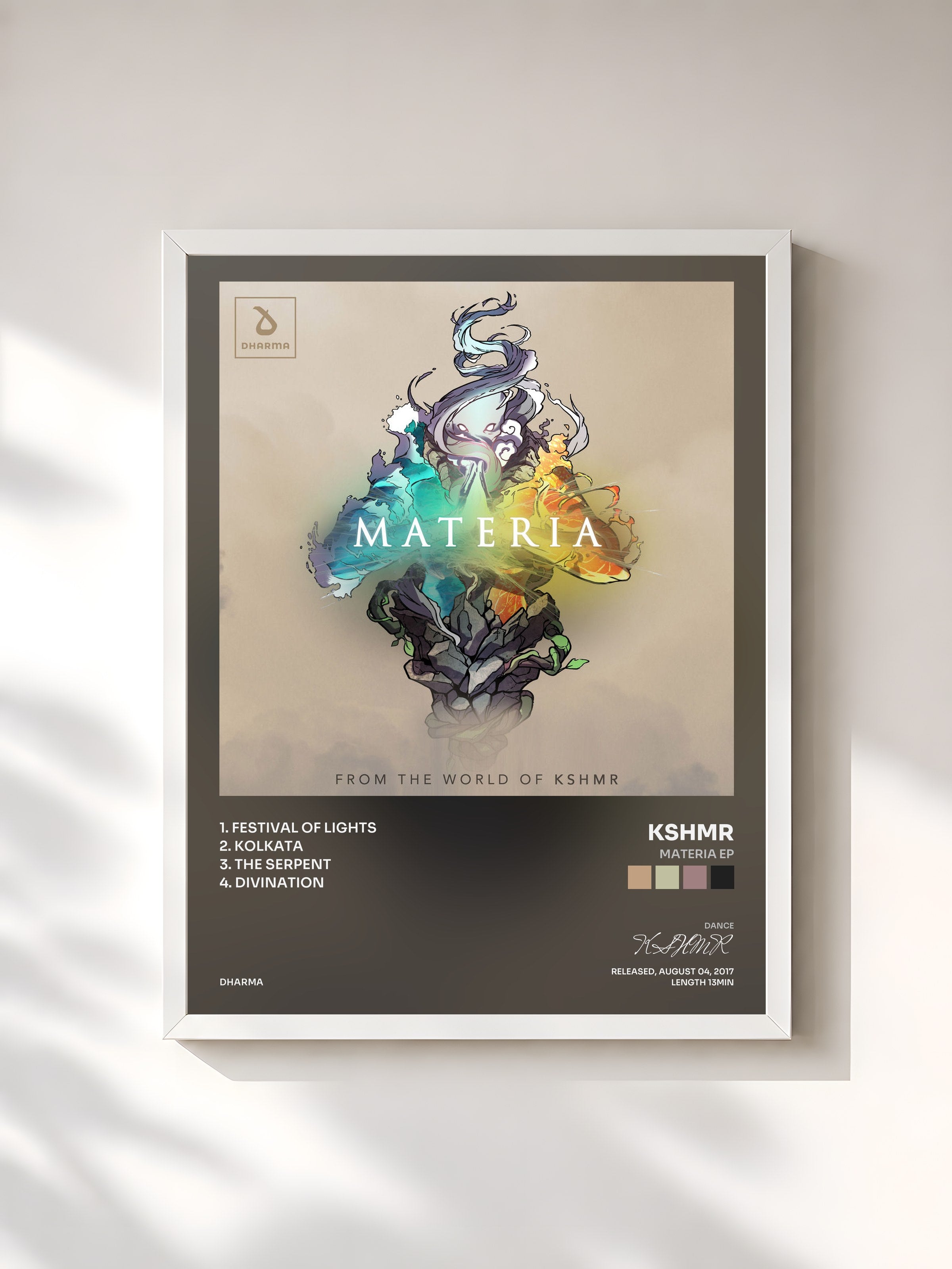 #blanc Tableau de l'album Materia EP de KSHMR, cadre blanc, imprimé et encadré en France