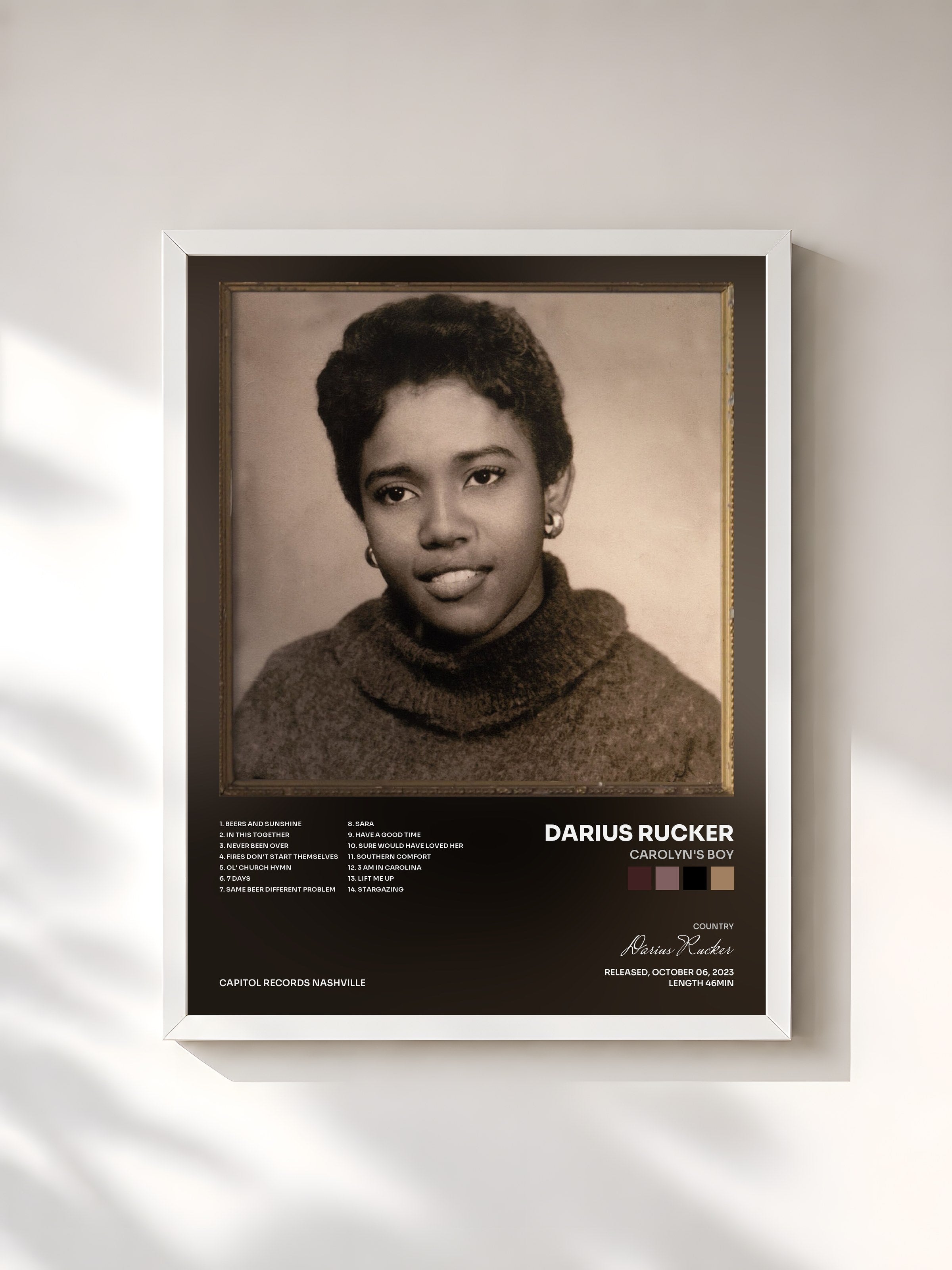 #blanc Tableau de l'album Carolyn's Boy de Darius Rucker, cadre blanc, imprimé et encadré en France