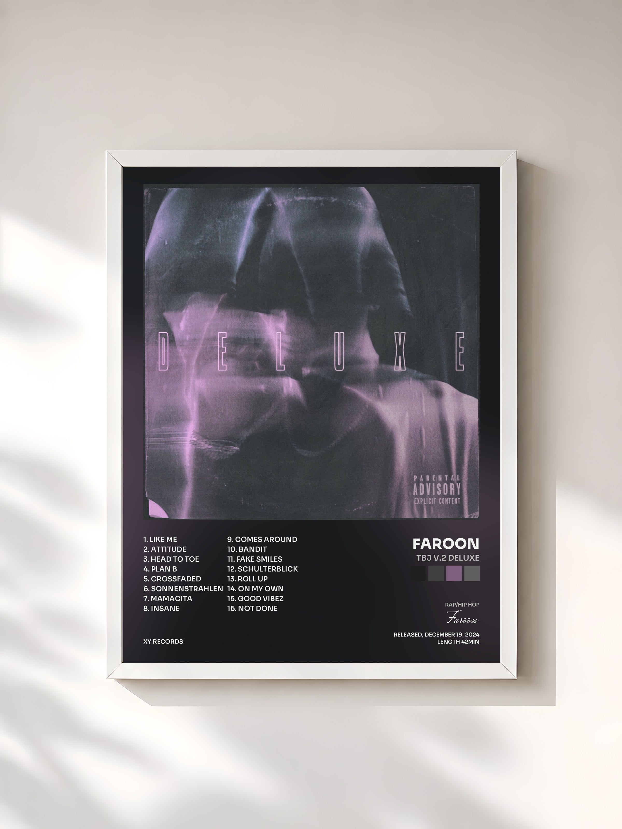 #blanc Tableau de l'album TBJ V.2 Deluxe de Faroon, cadre blanc, imprimé et encadré en France