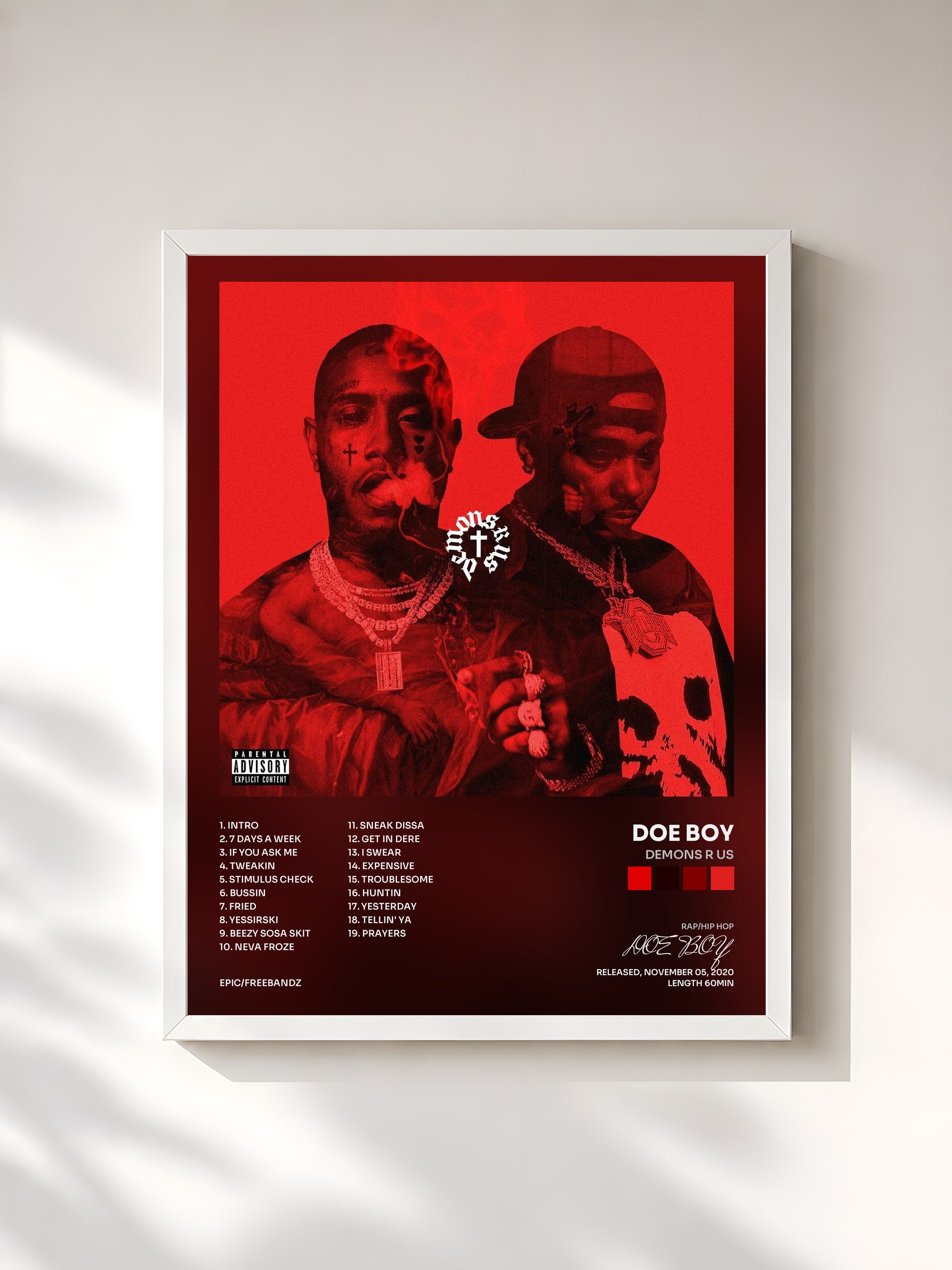 #blanc Tableau de l'album Demons R Us de DOE BOY, cadre blanc, imprimé et encadré en France