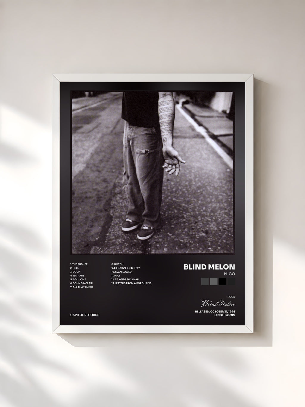 #blanc Tableau de l'album Nico de Blind Melon, cadre blanc, imprimé et encadré en France