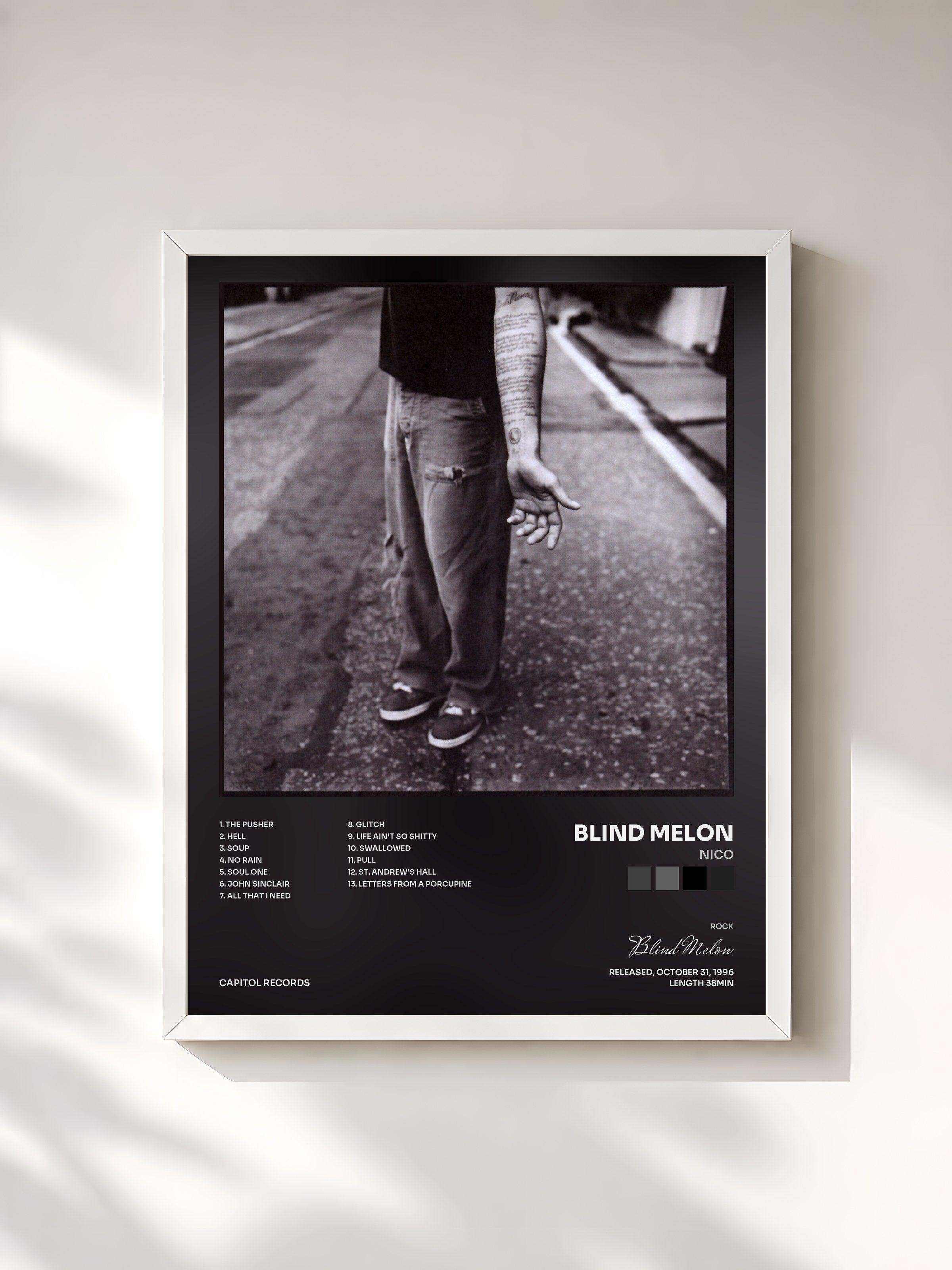 #blanc Tableau de l'album Nico de Blind Melon, cadre blanc, imprimé et encadré en France