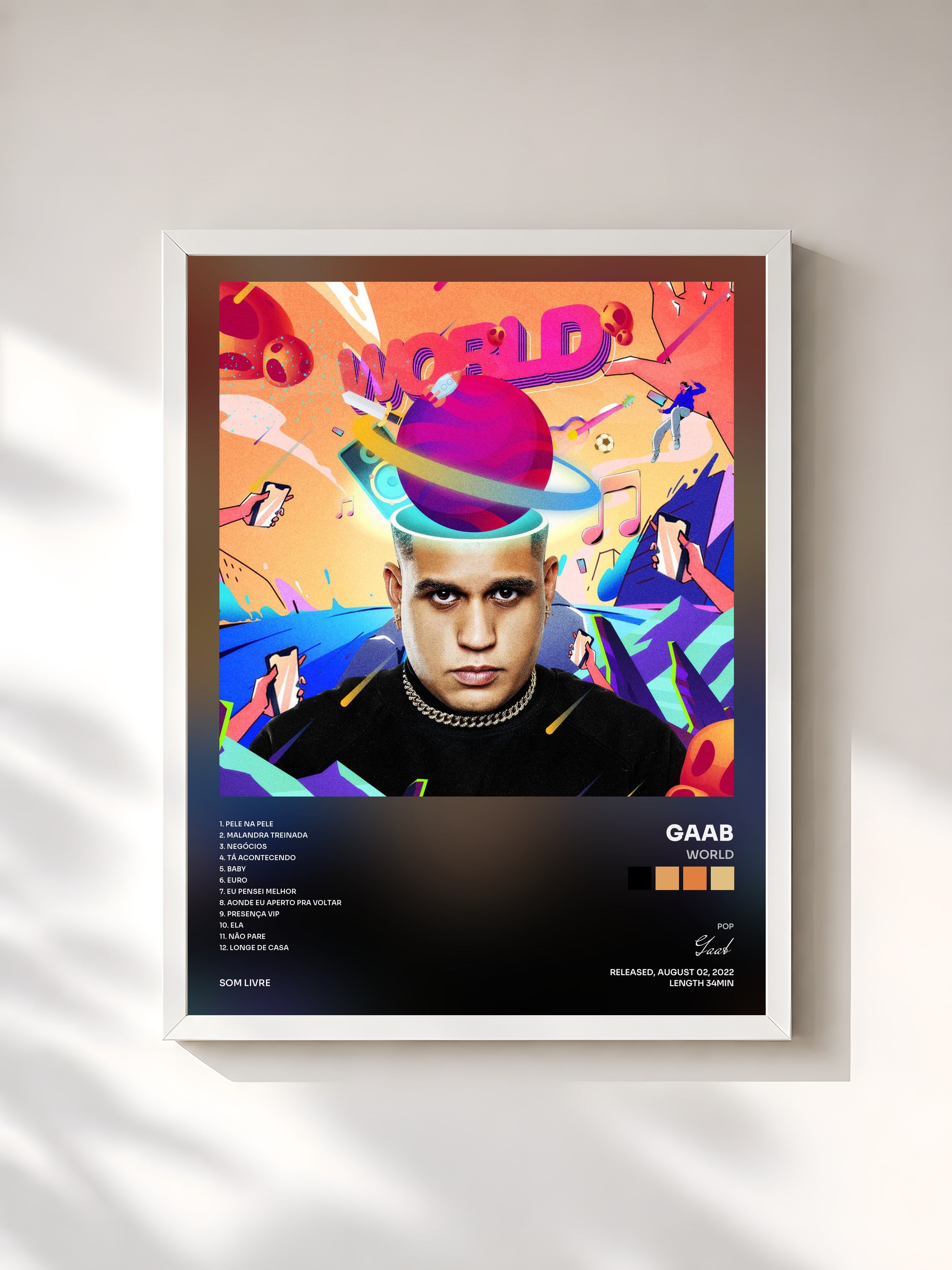 #blanc Tableau de l'album World de Gaab, cadre blanc, imprimé et encadré en France