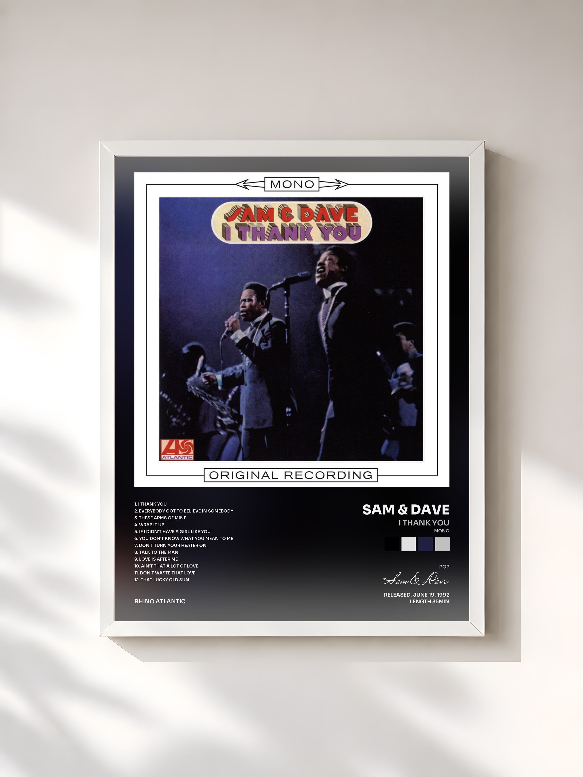 #blanc Tableau de l'album I Thank You (Mono) de Sam & Dave, cadre blanc, imprimé et encadré en France