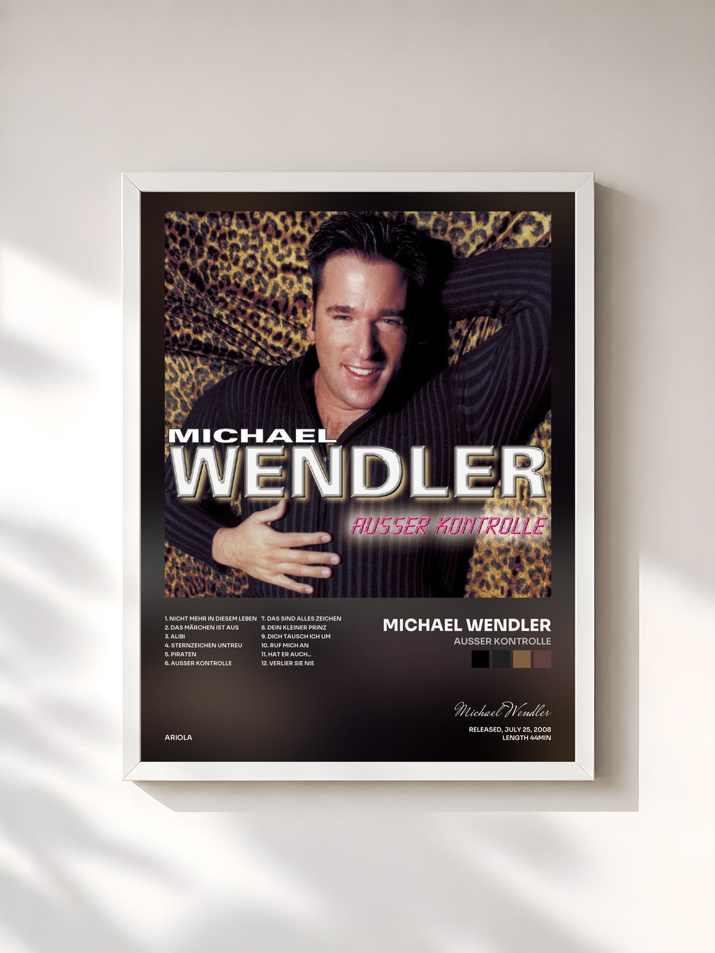 #blanc Tableau de l'album Ausser Kontrolle de Michael Wendler, cadre blanc, imprimé et encadré en France