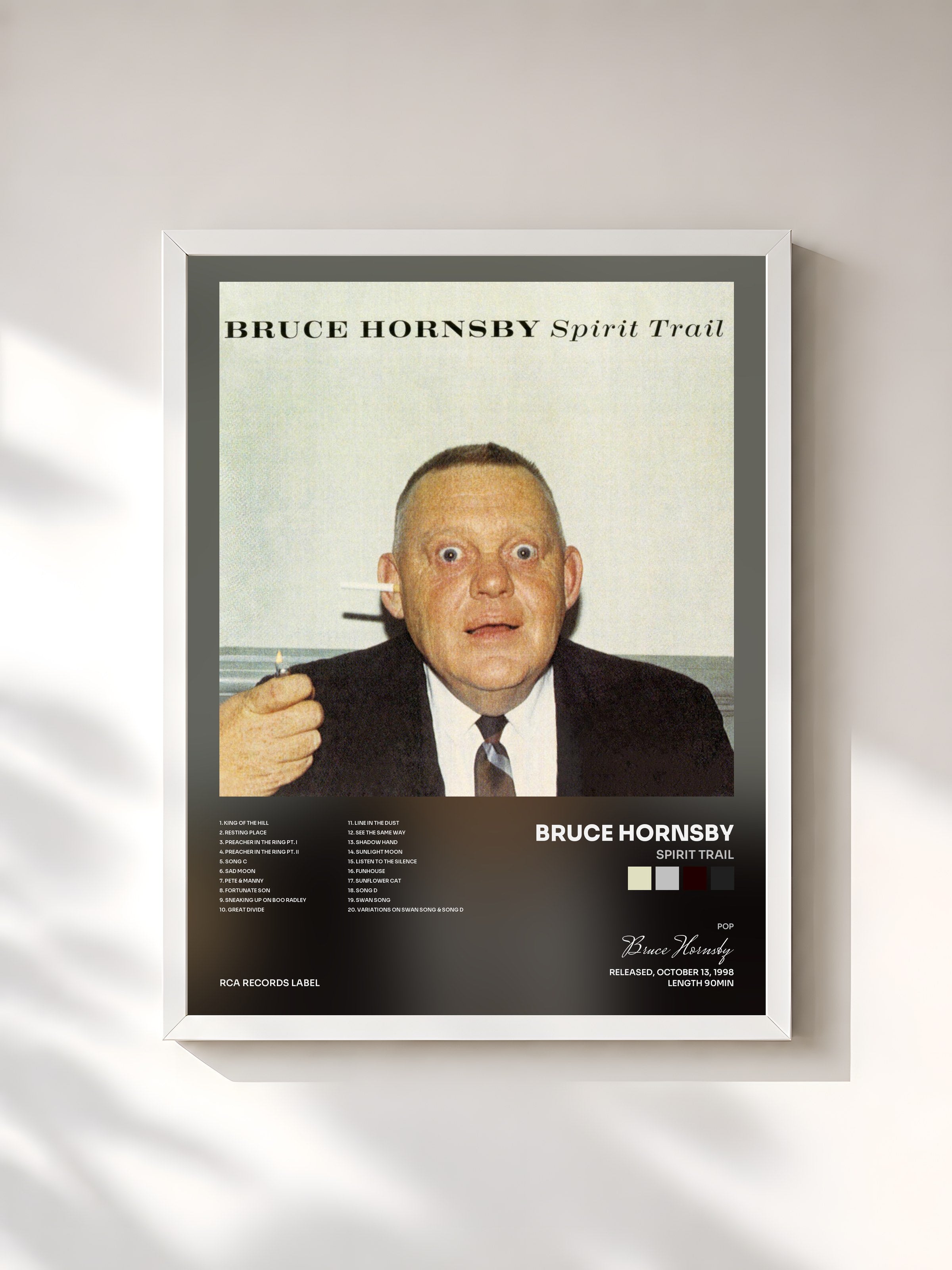 #blanc Tableau de l'album Spirit Trail de Bruce Hornsby, cadre blanc, imprimé et encadré en France