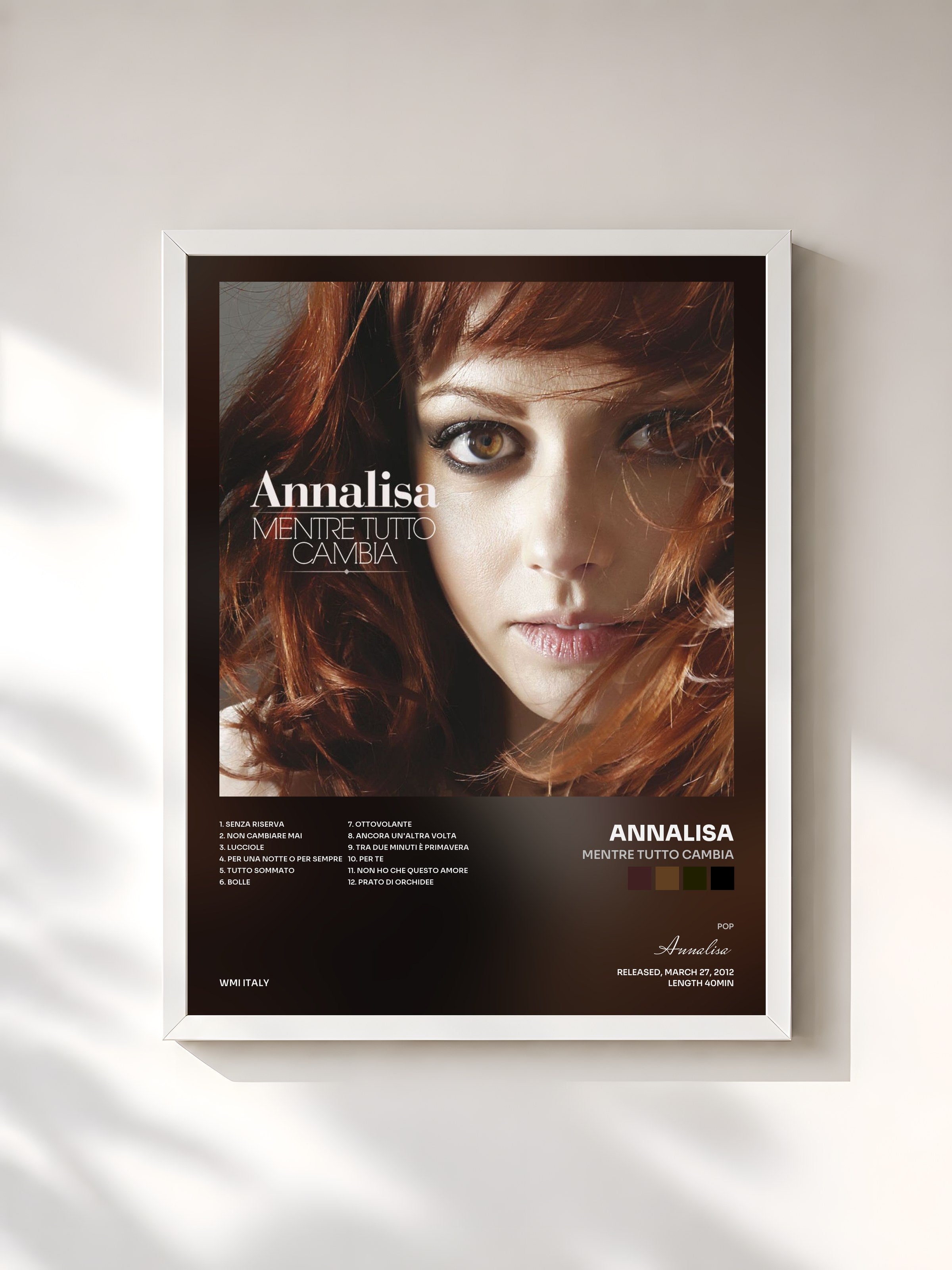 #blanc Tableau de l'album Mentre tutto cambia de Annalisa, cadre blanc, imprimé et encadré en France