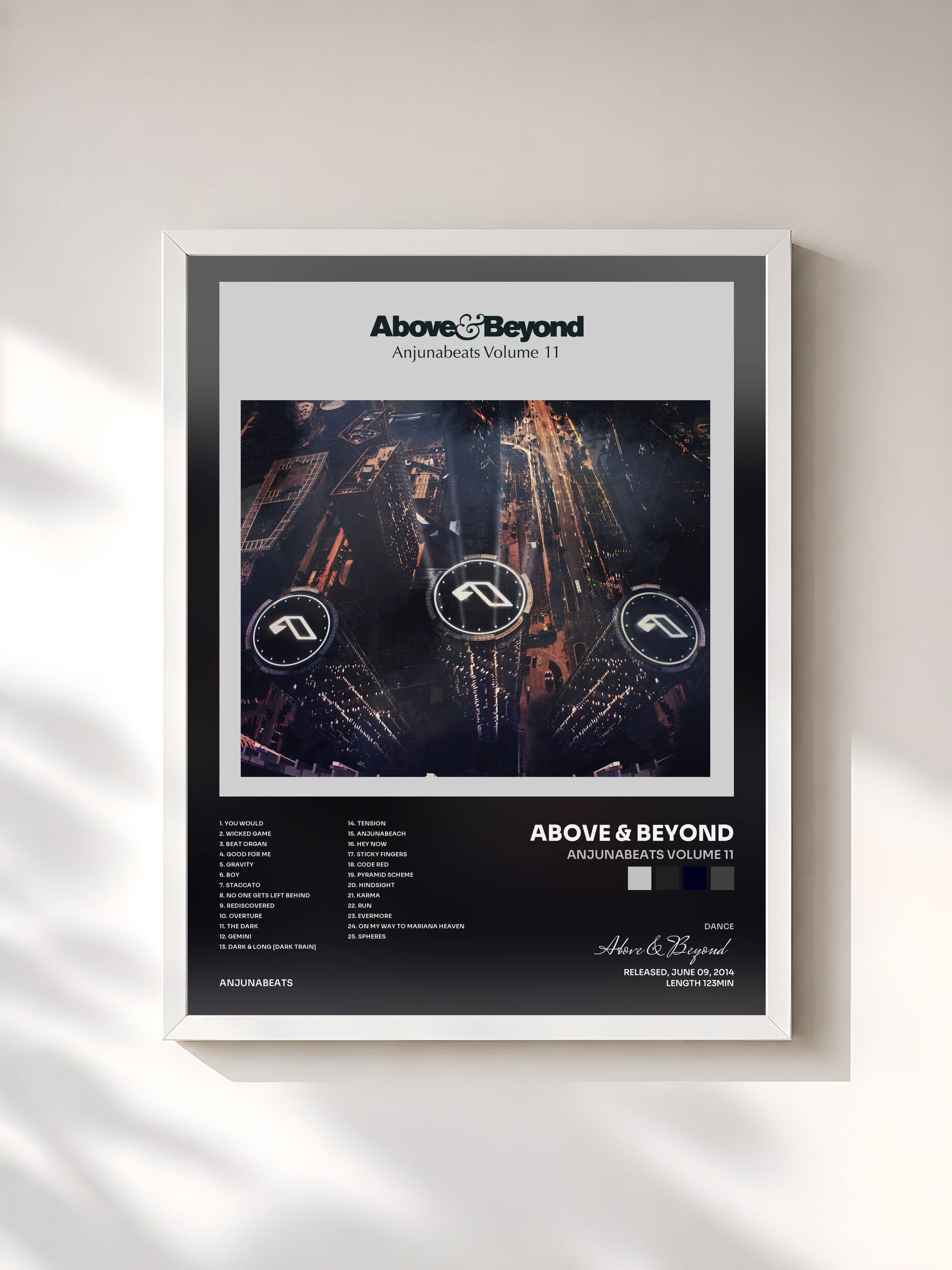 #blanc Tableau de l'album Anjunabeats Volume 11 de Above & Beyond, cadre blanc, imprimé et encadré en France