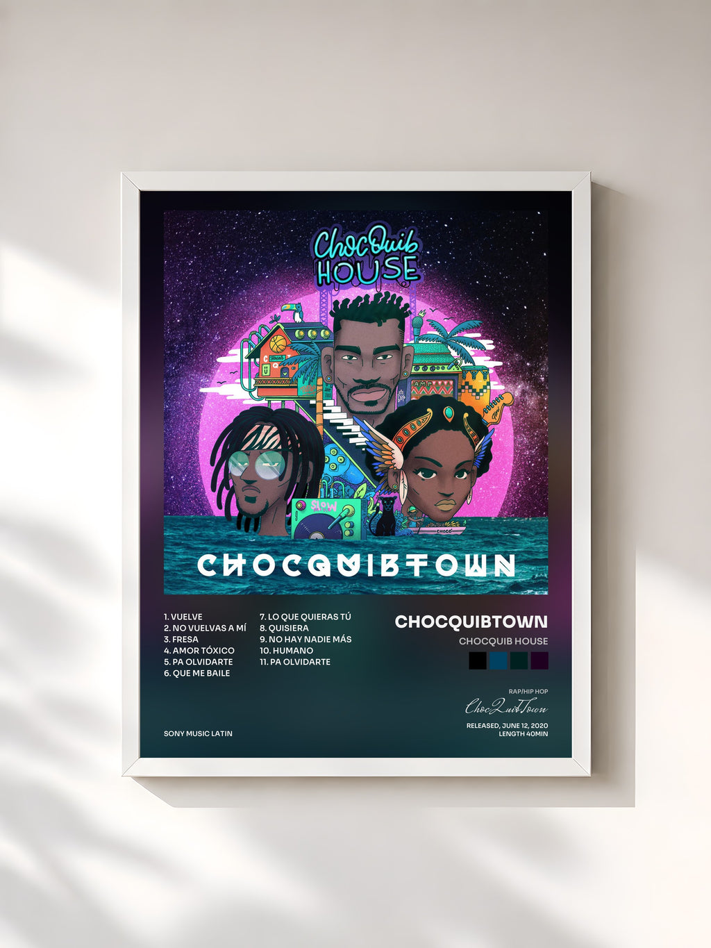 #blanc Tableau de l'album ChocQuib House de ChocQuibTown, cadre blanc, imprimé et encadré en France