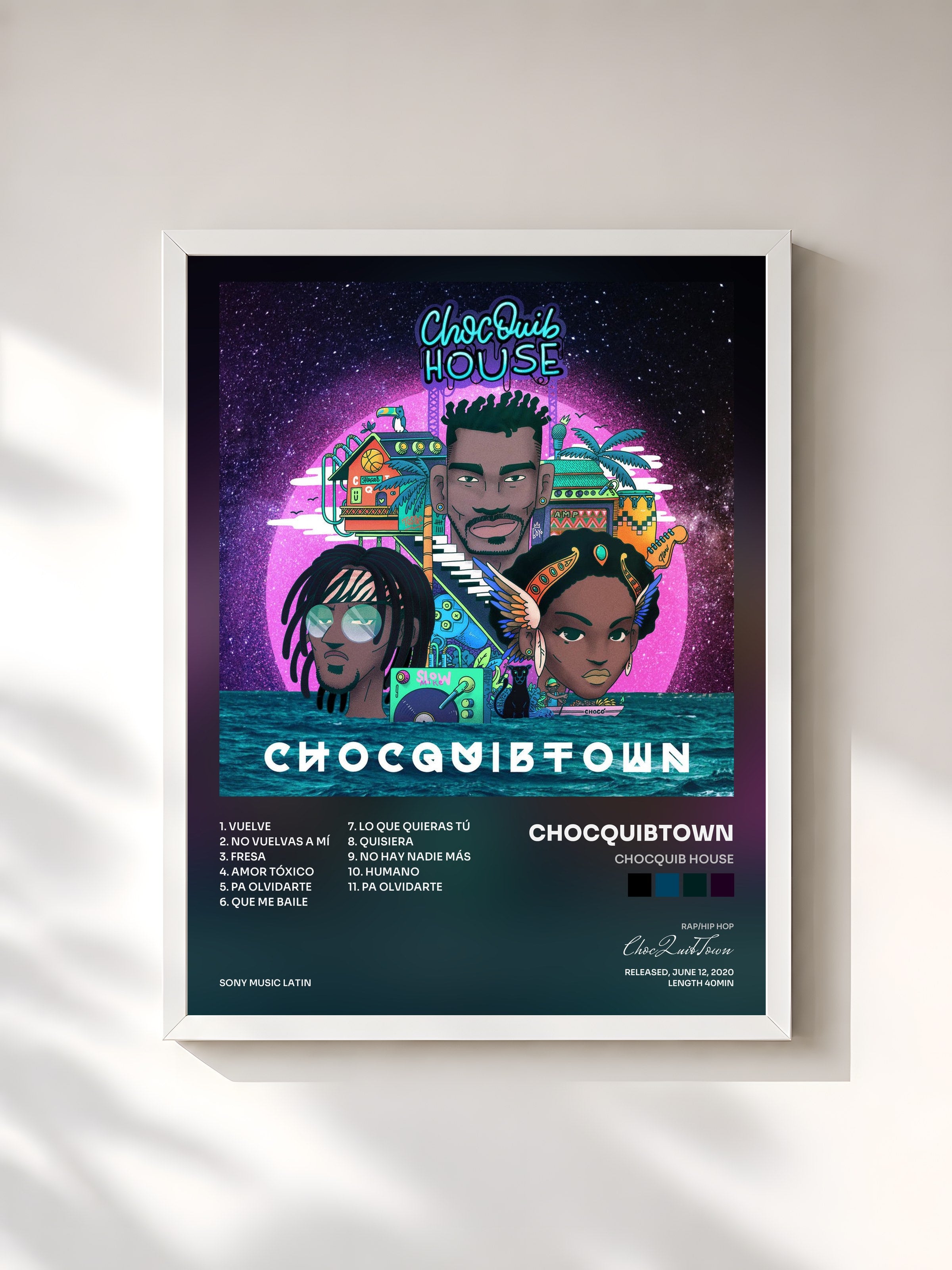 #blanc Tableau de l'album ChocQuib House de ChocQuibTown, cadre blanc, imprimé et encadré en France