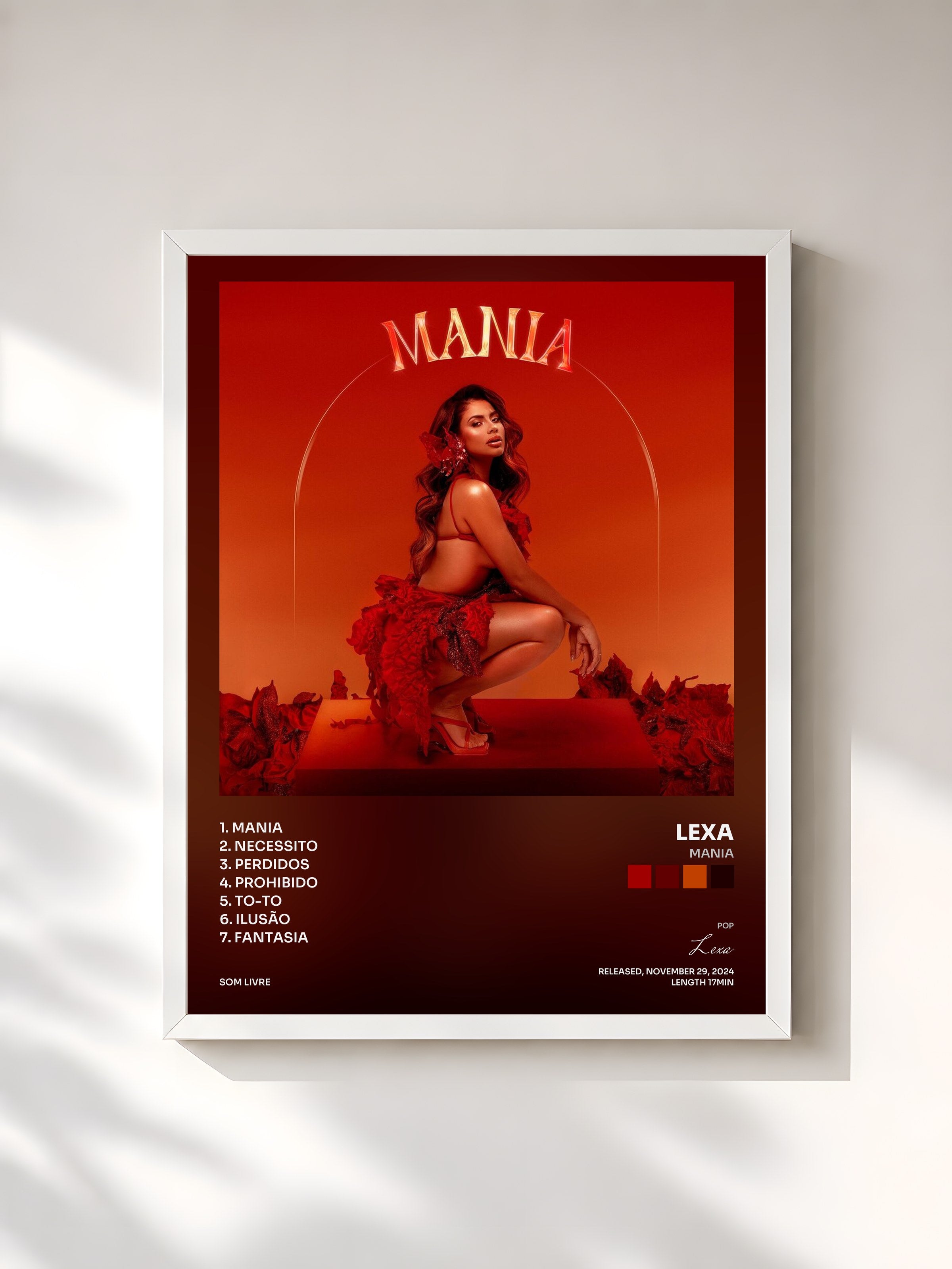 #blanc Tableau de l'album MANIA de Lexa, cadre blanc, imprimé et encadré en France