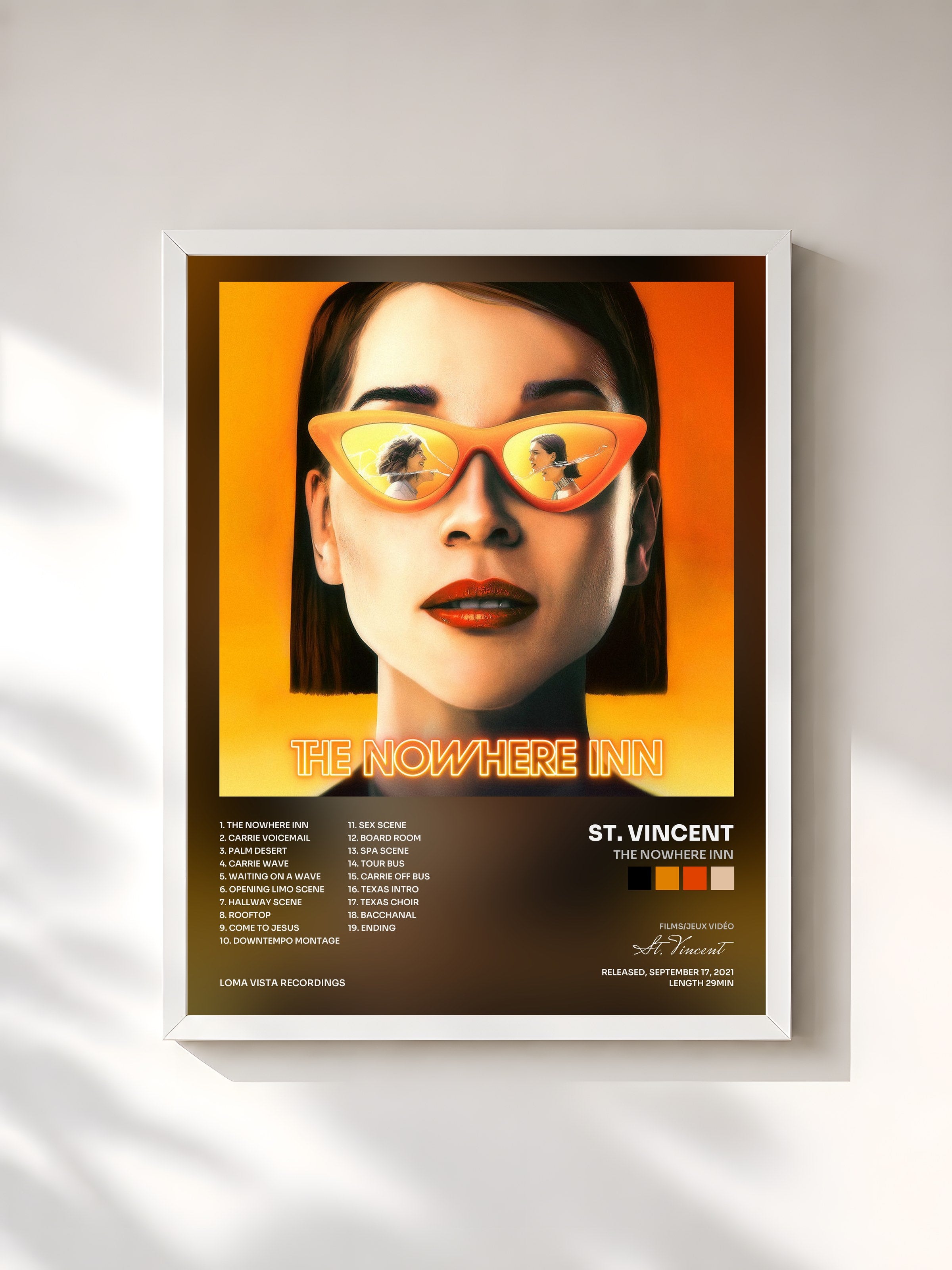 #blanc Tableau de l'album The Nowhere Inn de St. Vincent, cadre blanc, imprimé et encadré en France