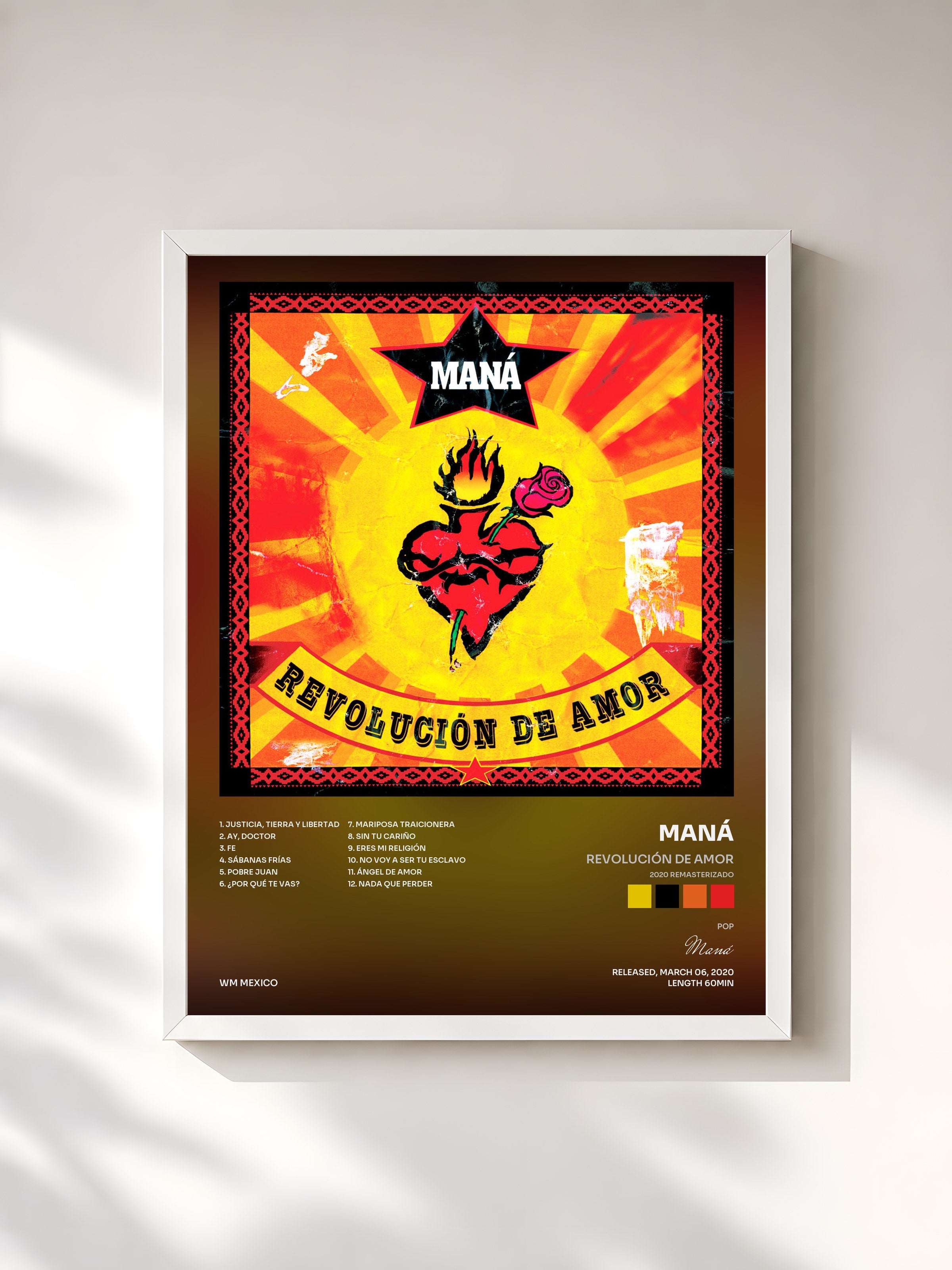 #blanc Tableau de l'album Revolución De Amor (2020 Remasterizado) de Maná, cadre blanc, imprimé et encadré en France