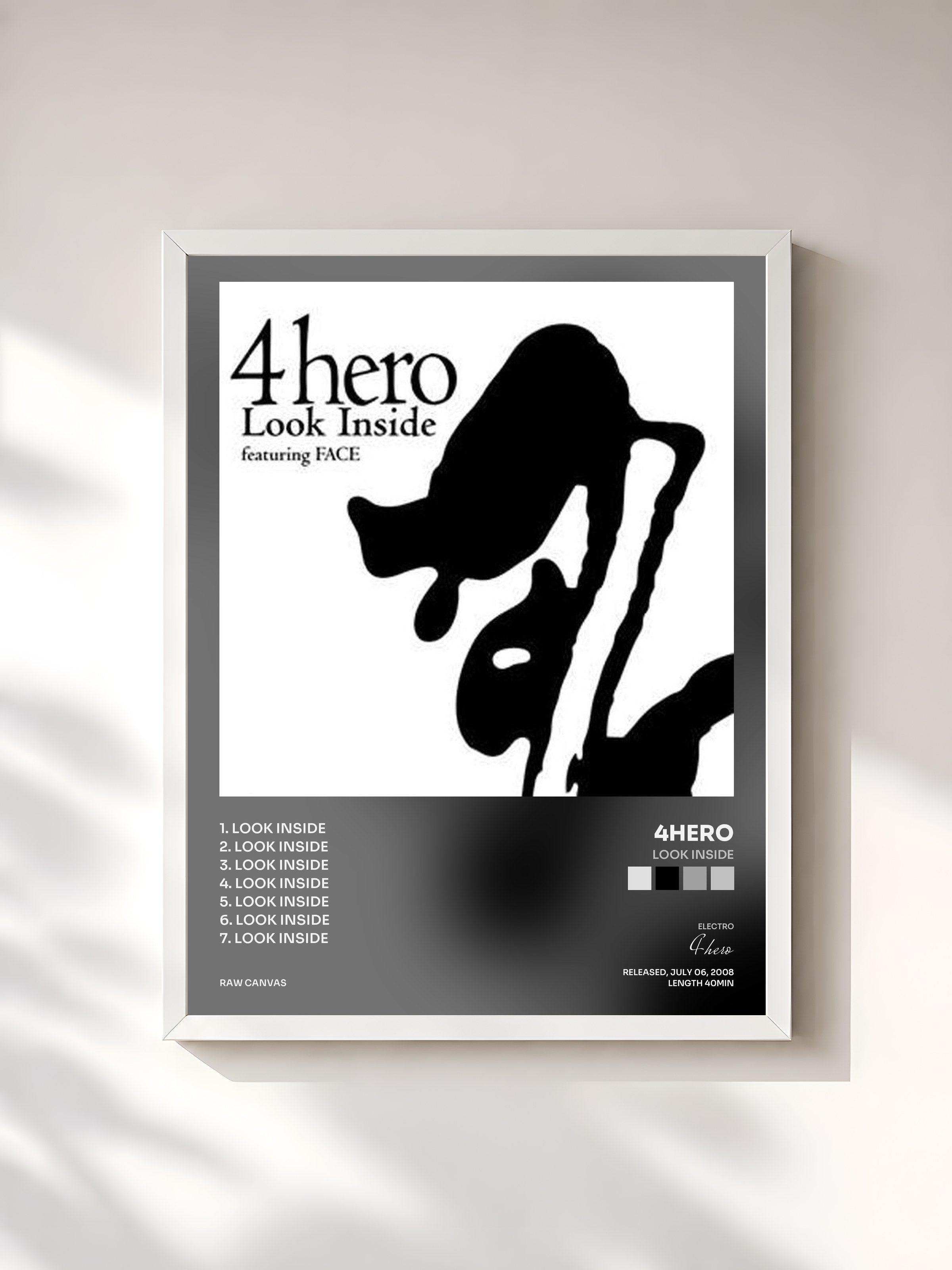 #blanc Tableau de l'album Look Inside de 4hero, cadre blanc, imprimé et encadré en France
