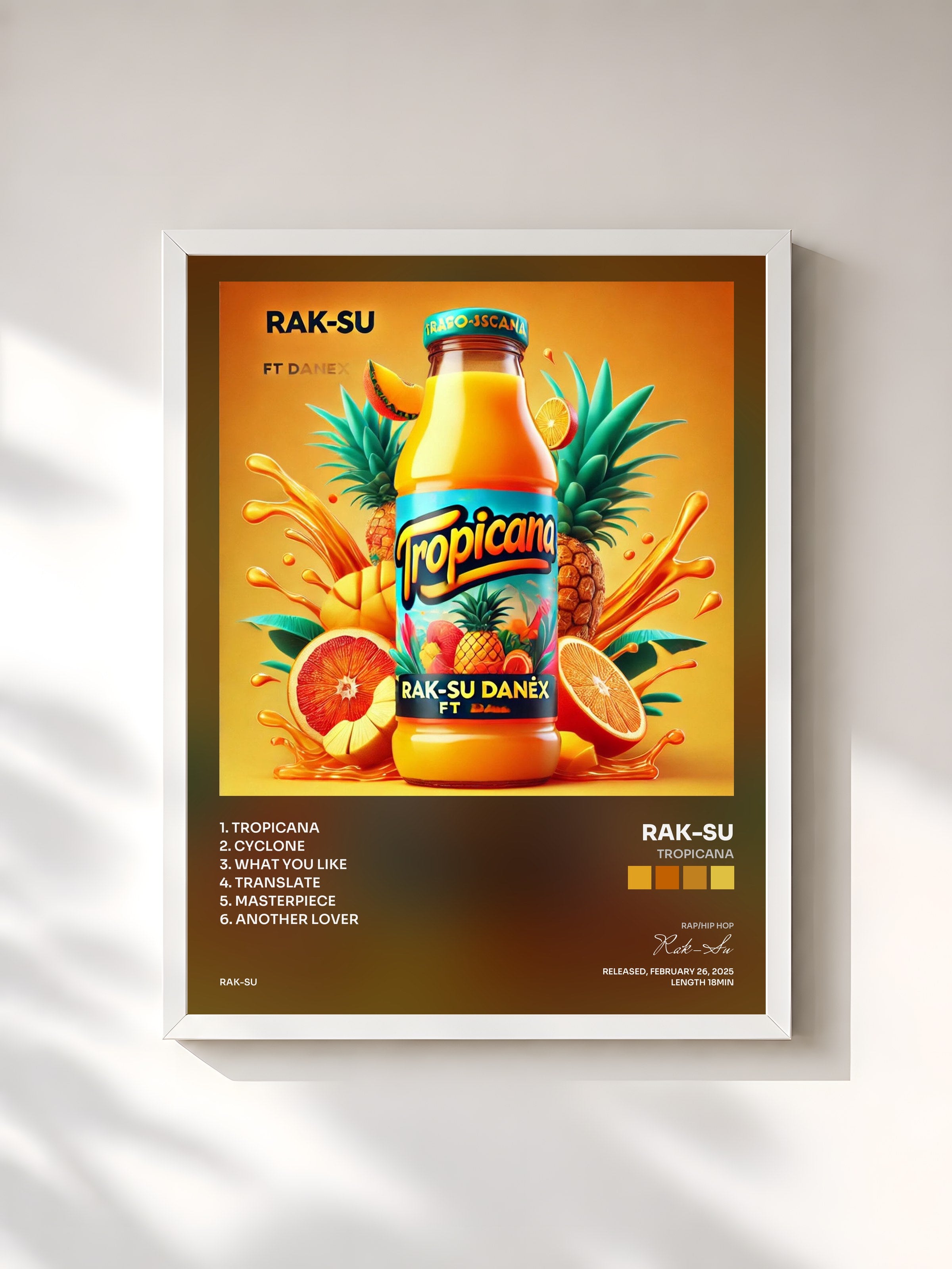 #blanc Tableau de l'album Tropicana de Rak-Su, cadre blanc, imprimé et encadré en France