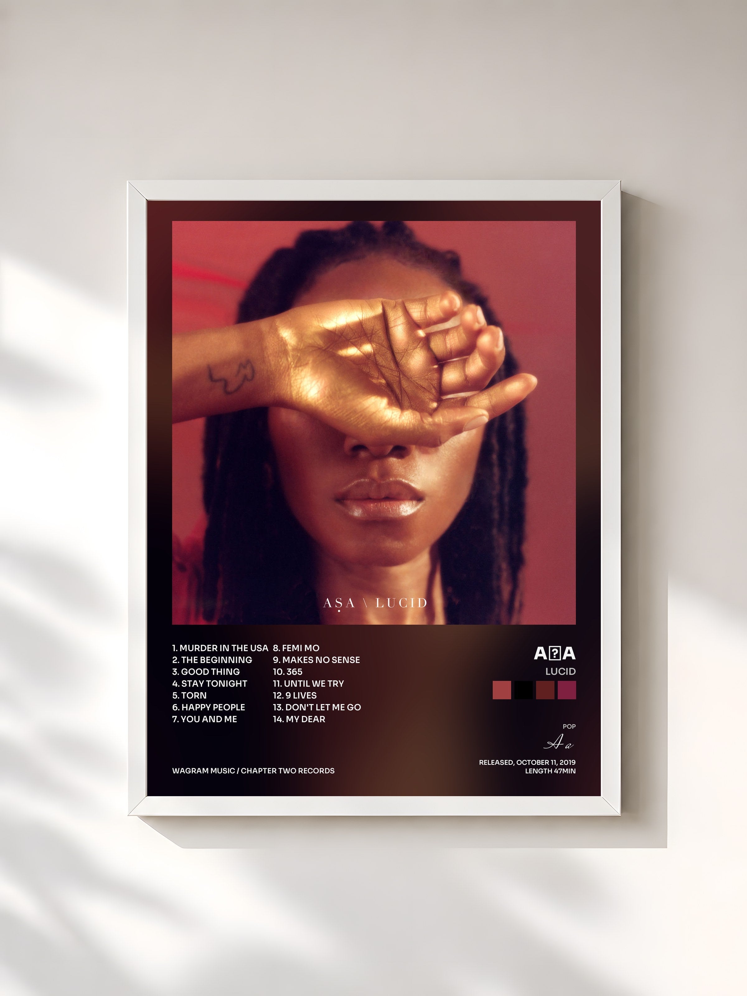 #blanc Tableau de l'album Lucid de Aṣa, cadre blanc, imprimé et encadré en France