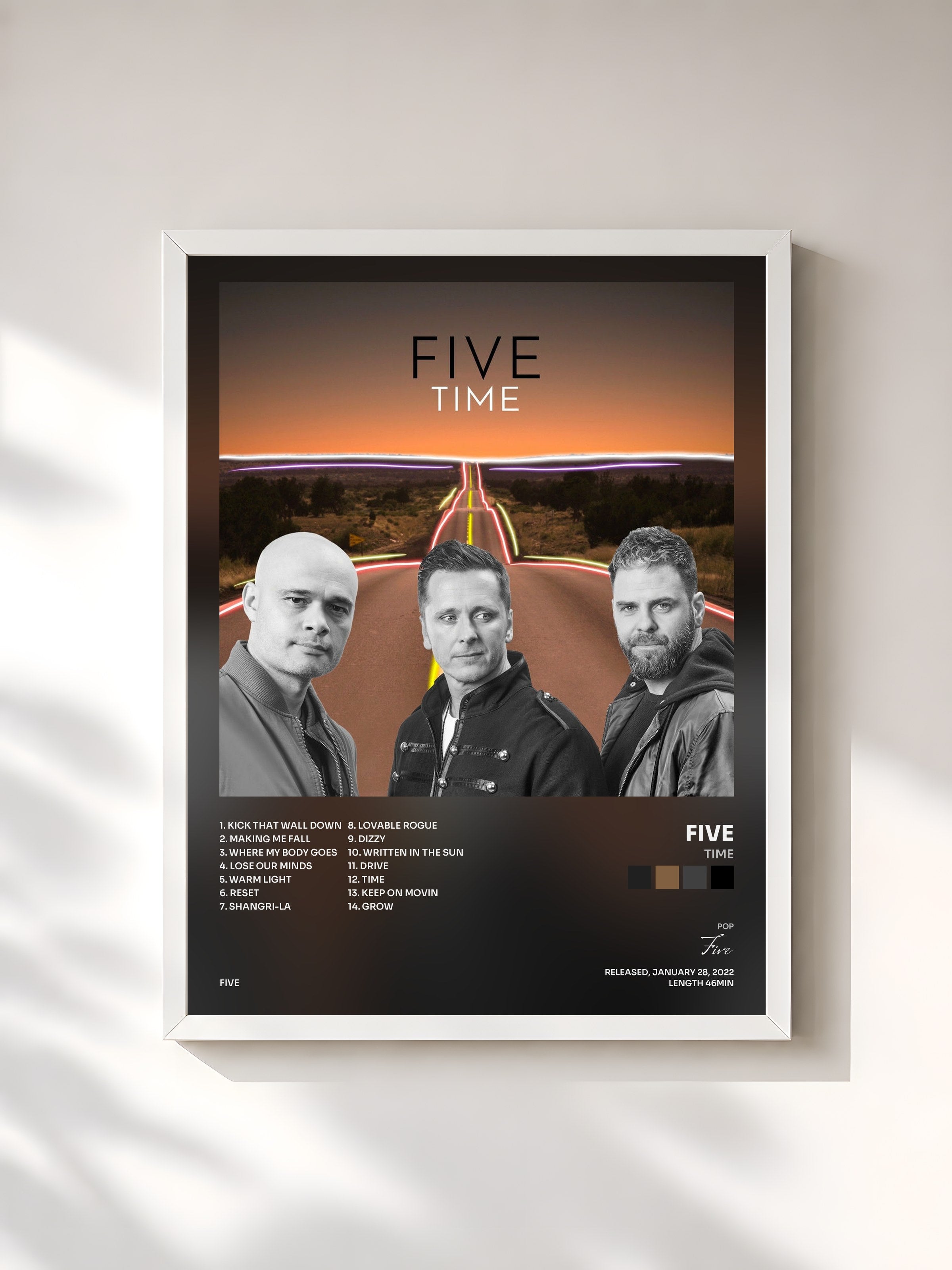 #blanc Tableau de l'album Time de Five, cadre blanc, imprimé et encadré en France