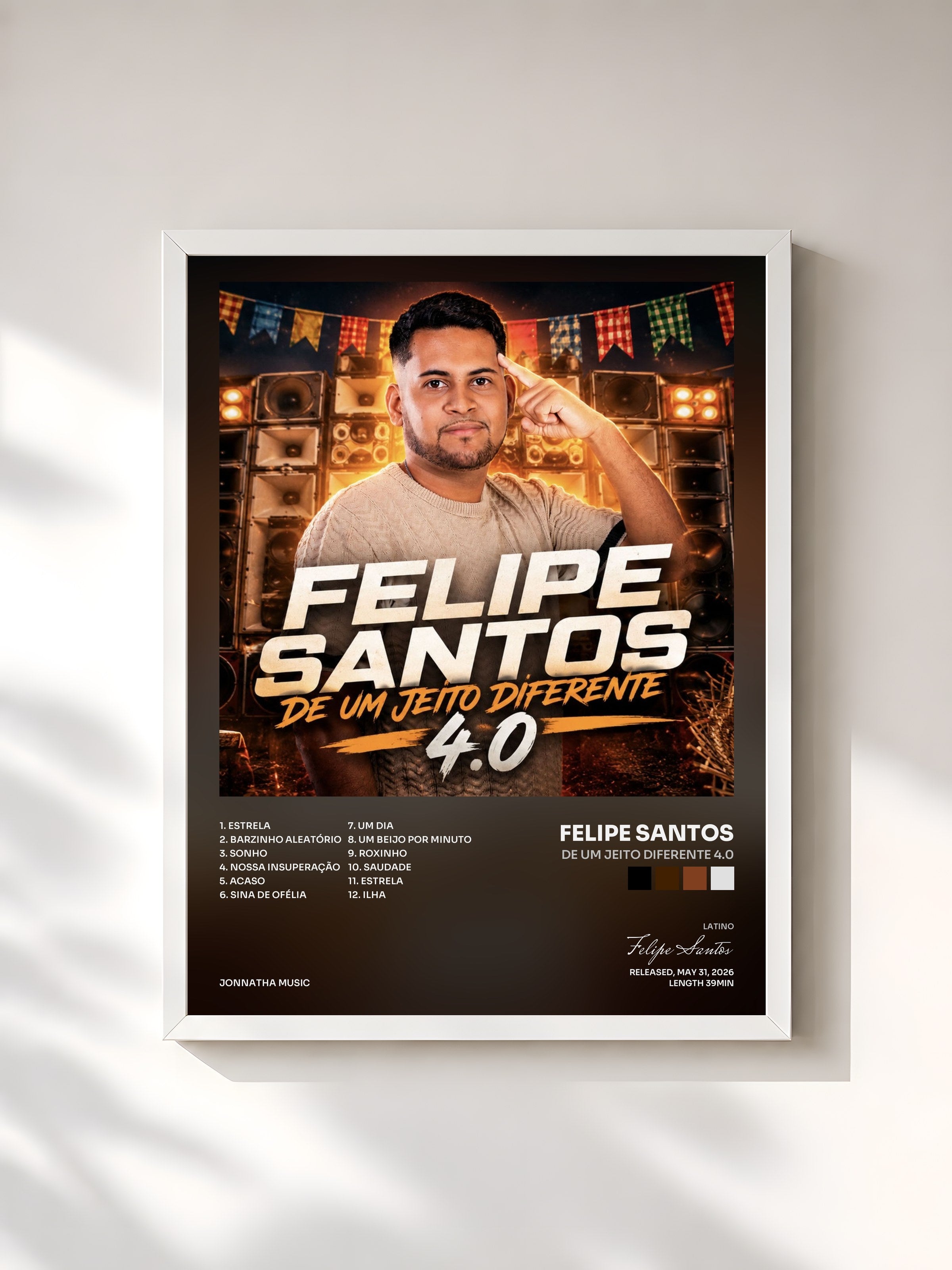 #blanc Tableau de l'album De Um Jeito Diferente 4.0 de Felipe Santos, cadre blanc, imprimé et encadré en France