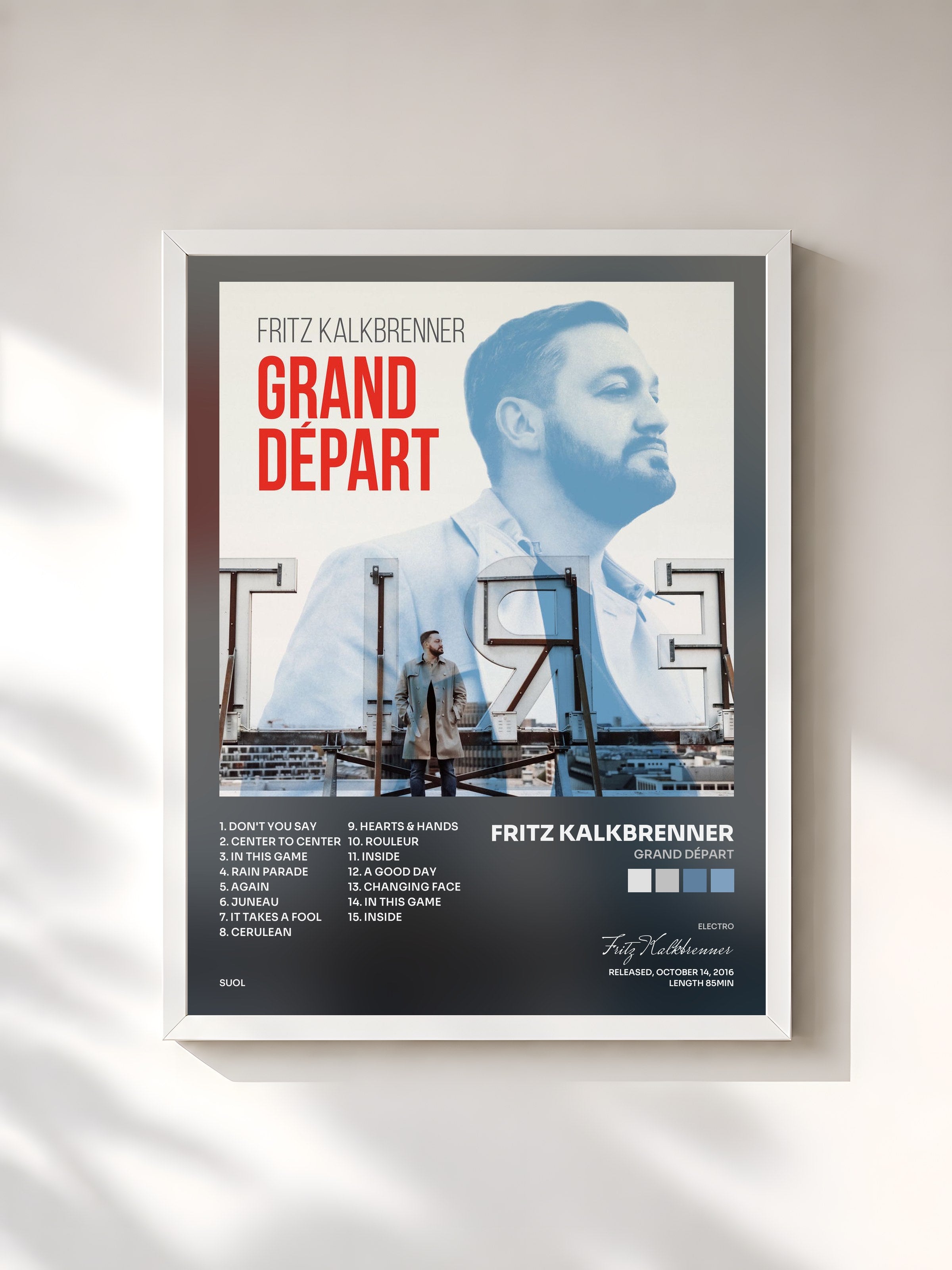 #blanc Tableau de l'album Grand Départ de Fritz Kalkbrenner, cadre blanc, imprimé et encadré en France