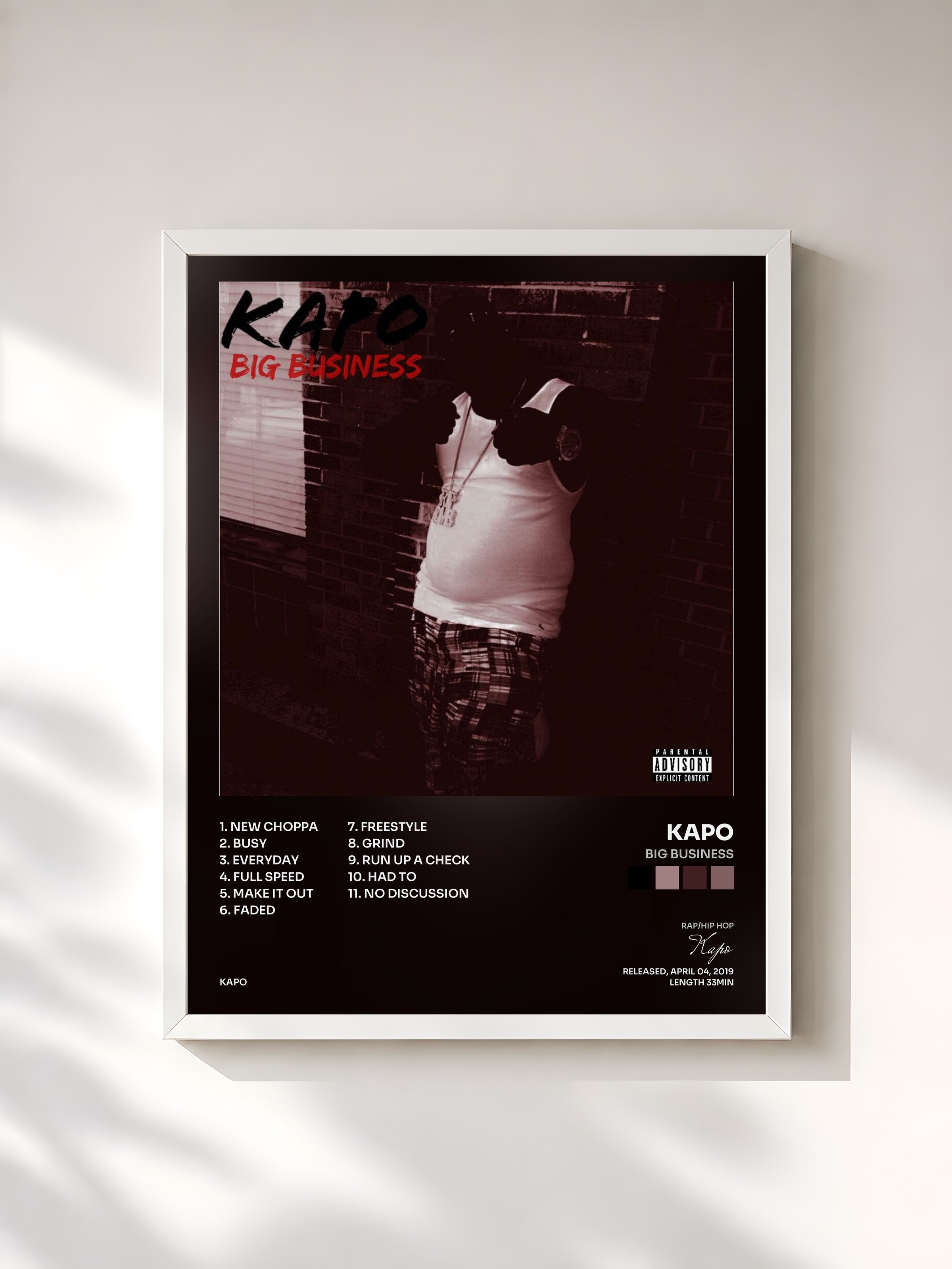 #blanc Tableau de l'album Big Business de Kapo, cadre blanc, imprimé et encadré en France