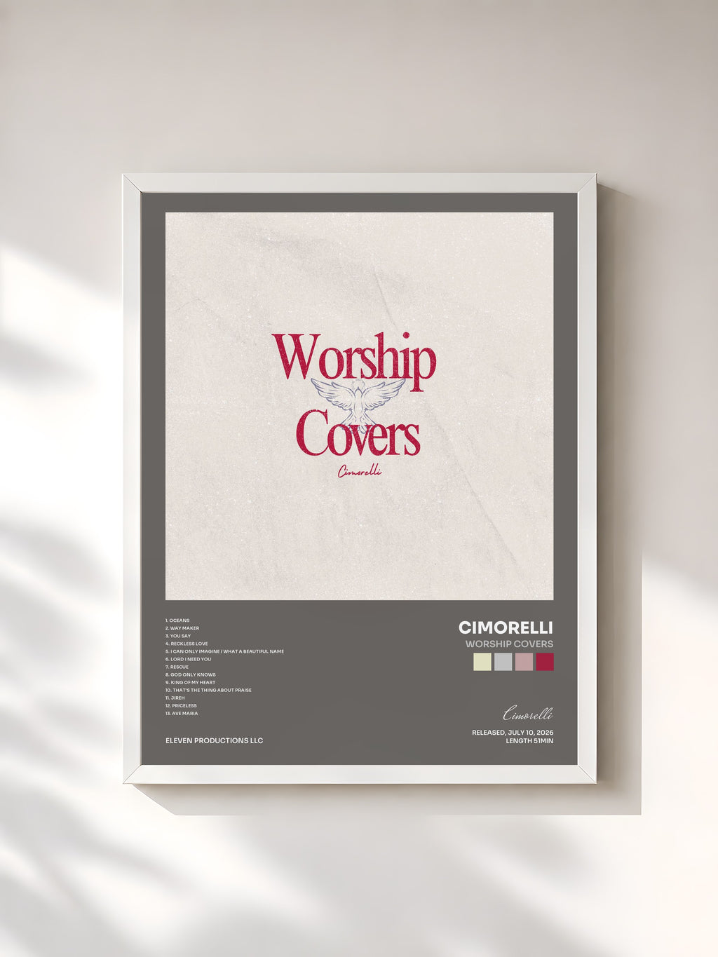 #blanc Tableau de l'album Worship Covers de Cimorelli, cadre blanc, imprimé et encadré en France